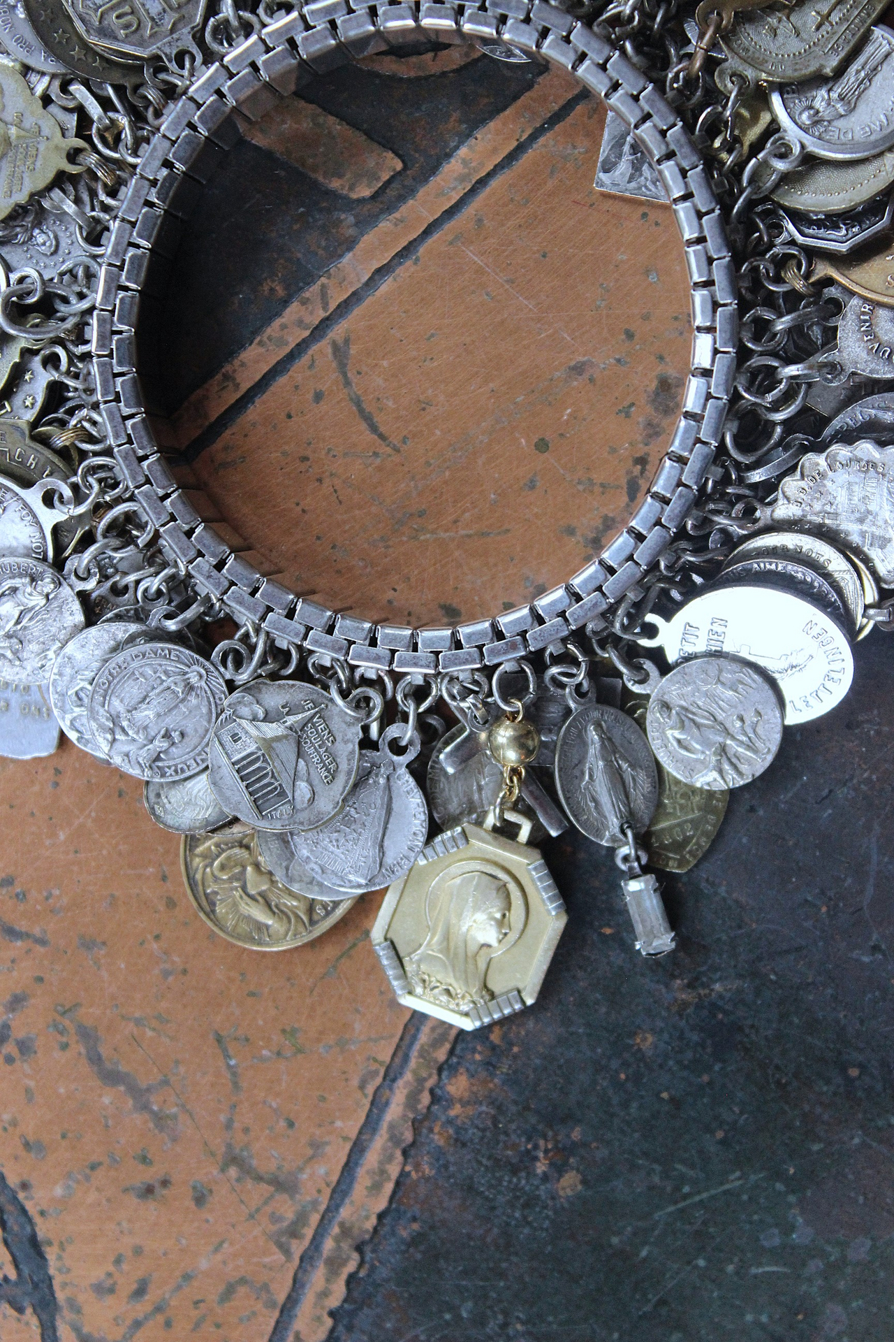 NEW! Fully Loaded Expandable Bracelet with 88 Silver and Gold Antique French, European & American Religious Medals & Crosses