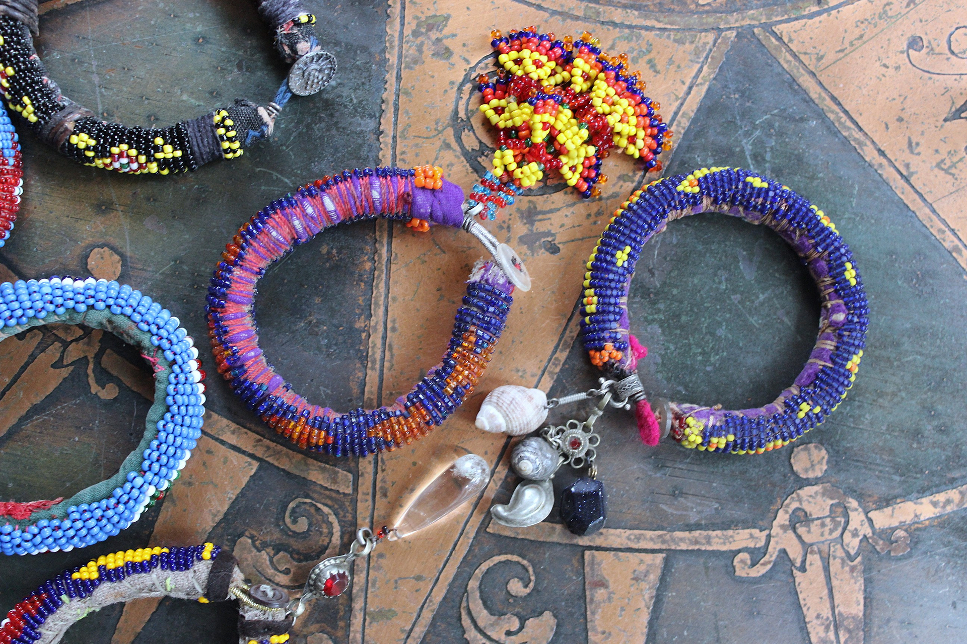 NEW! Set of 6 Authentic Tribal Seed Bead Bracelets with Various Drops & Dangles
