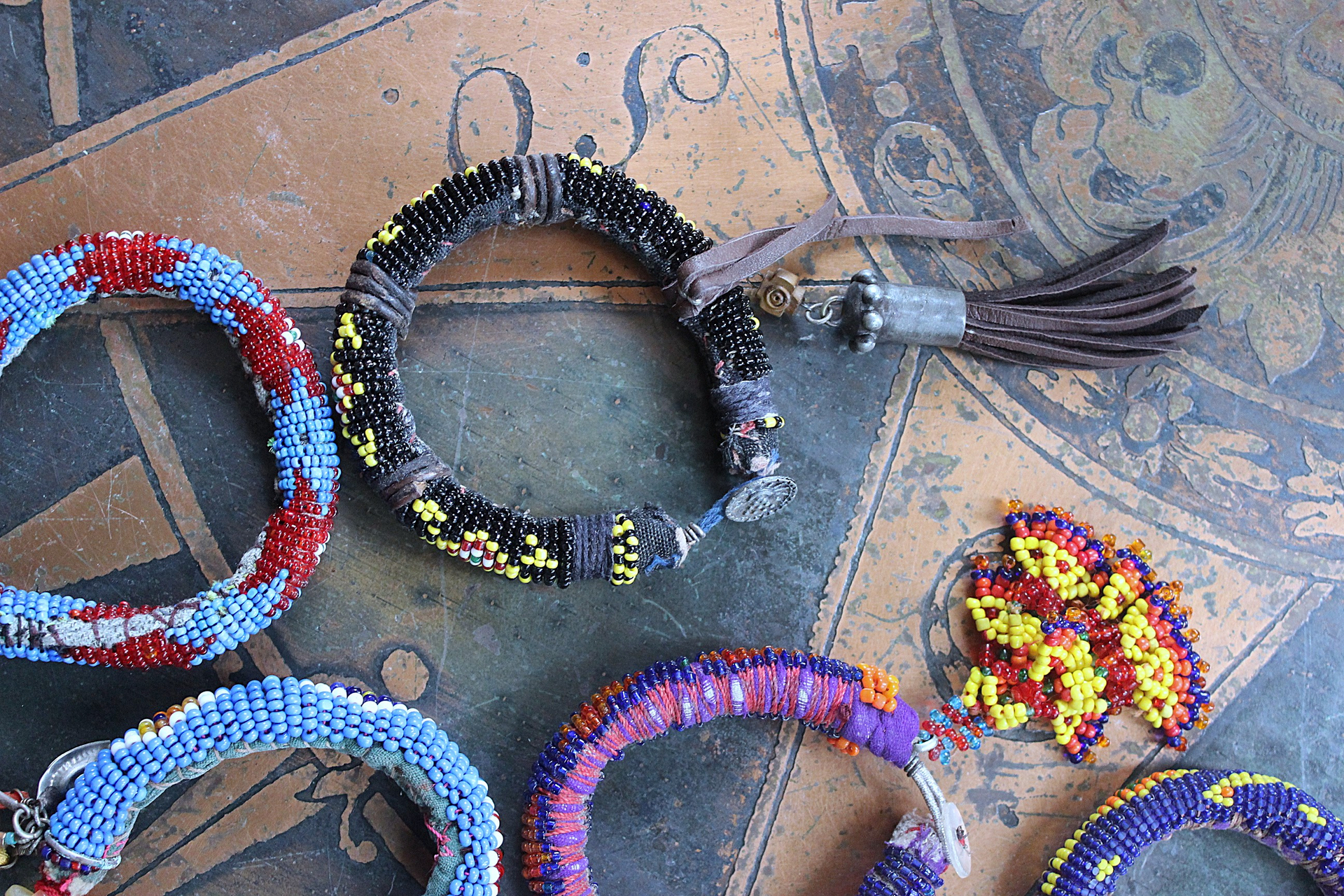 NEW! Set of 6 Authentic Tribal Seed Bead Bracelets with Various Drops & Dangles
