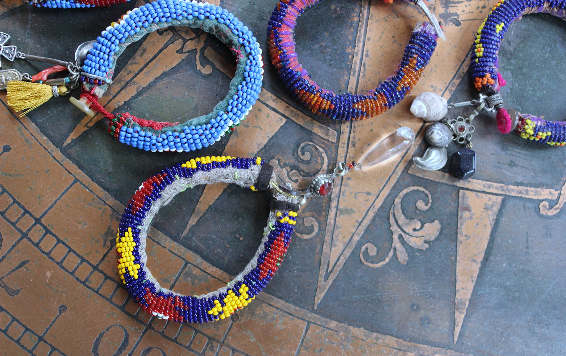 NEW! Set of 6 Authentic Tribal Seed Bead Bracelets with Various Drops & Dangles