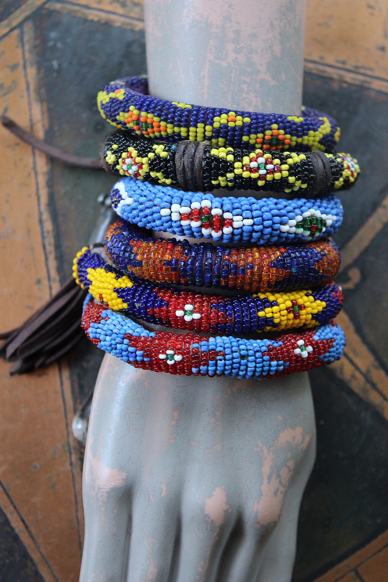 NEW! Set of 6 Authentic Tribal Seed Bead Bracelets with Various Drops & Dangles