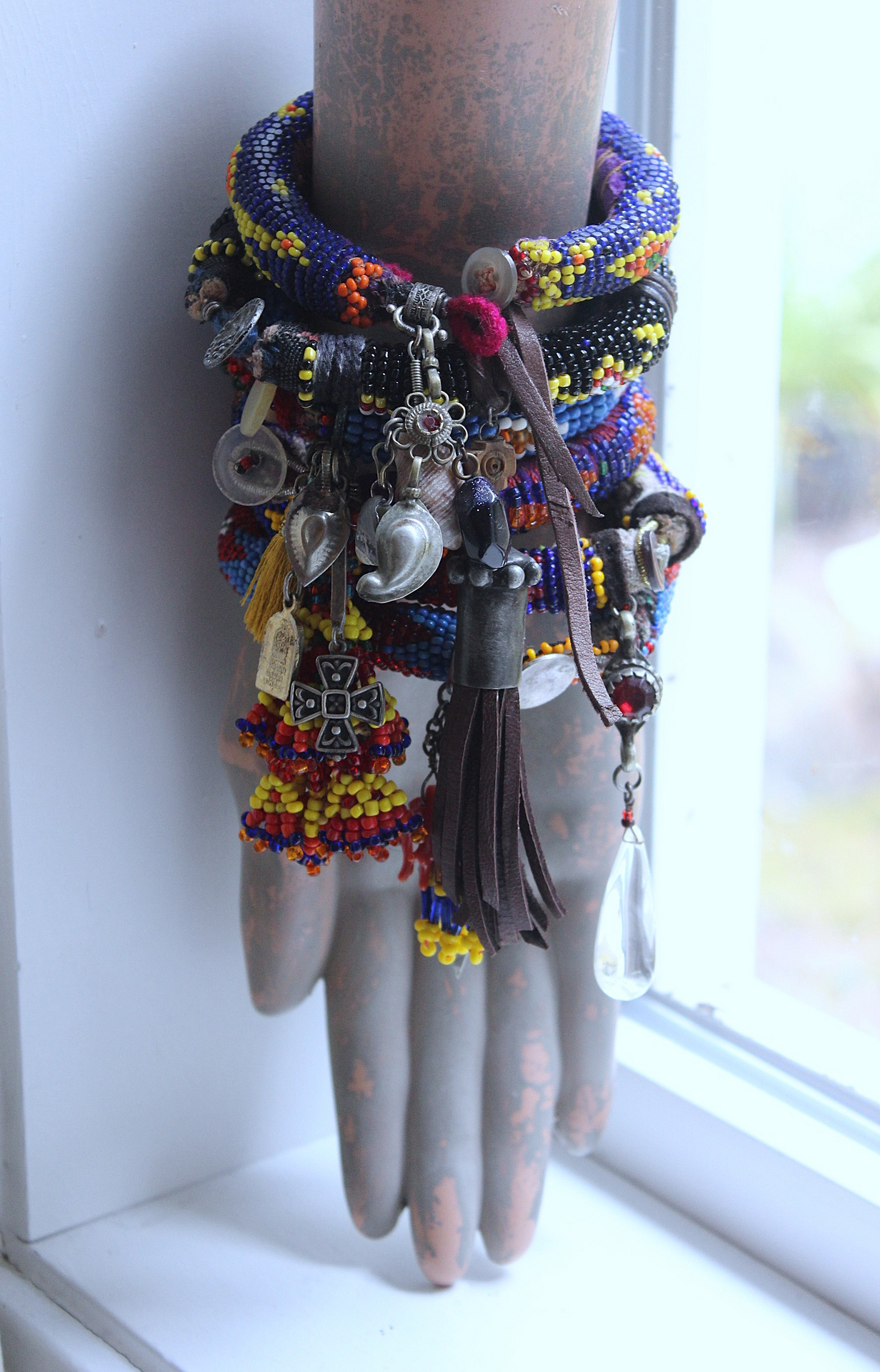 NEW! Set of 6 Authentic Tribal Seed Bead Bracelets with Various Drops & Dangles