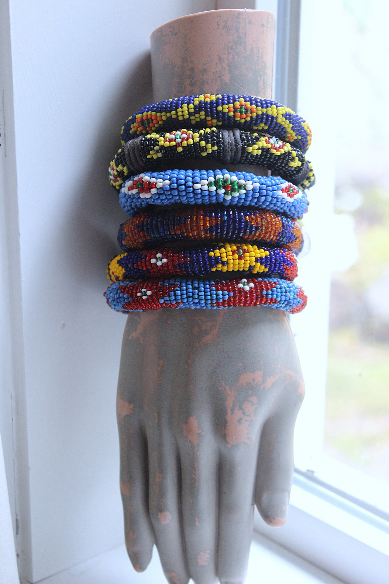 NEW! Set of 6 Authentic Tribal Seed Bead Bracelets with Various Drops & Dangles