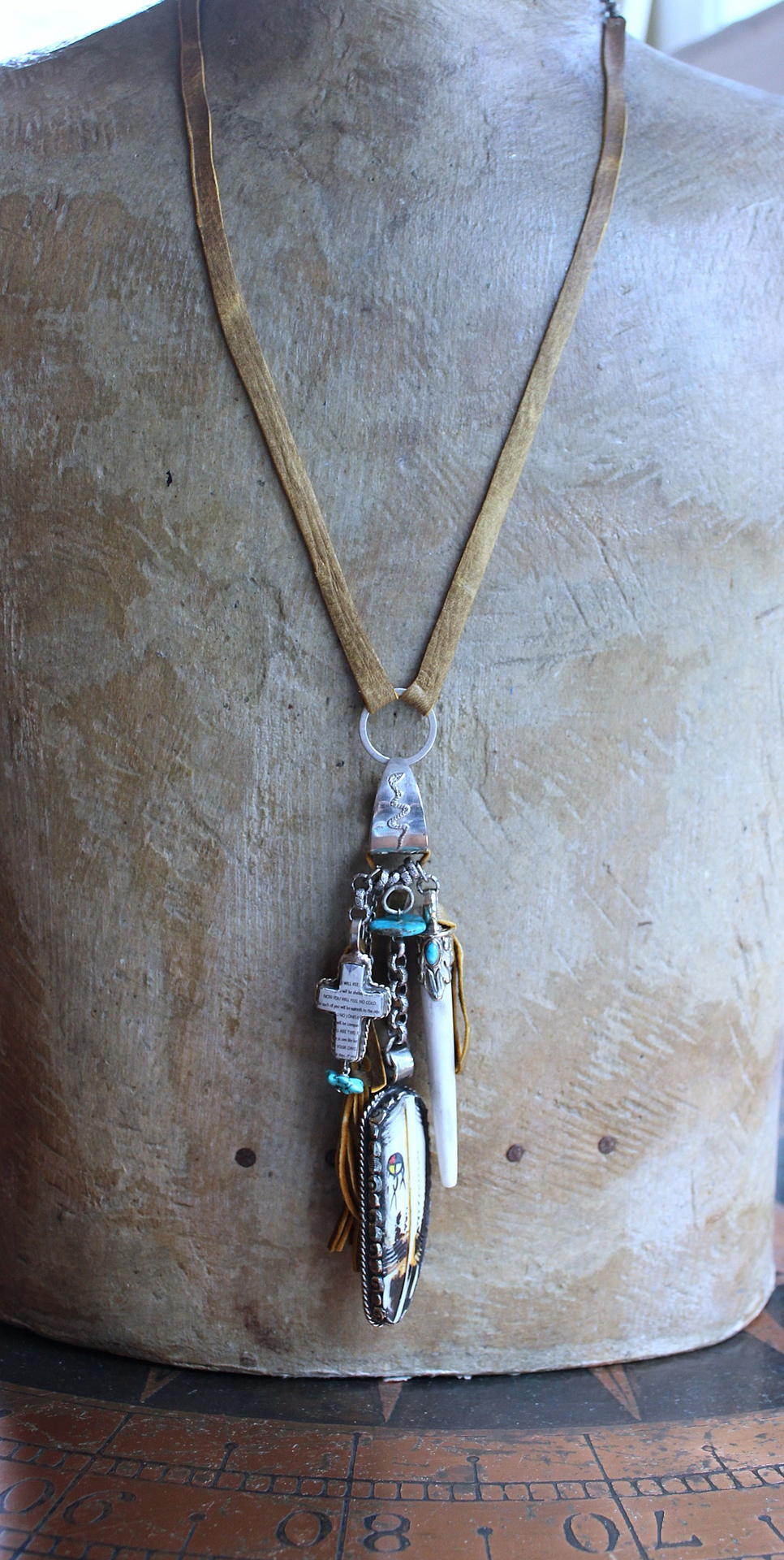 NEW! One Life Before You Necklace with Unique Painted Carved Bone Feather, Cross, Premium Distressed Leather Ties, Sterling Chain & More!