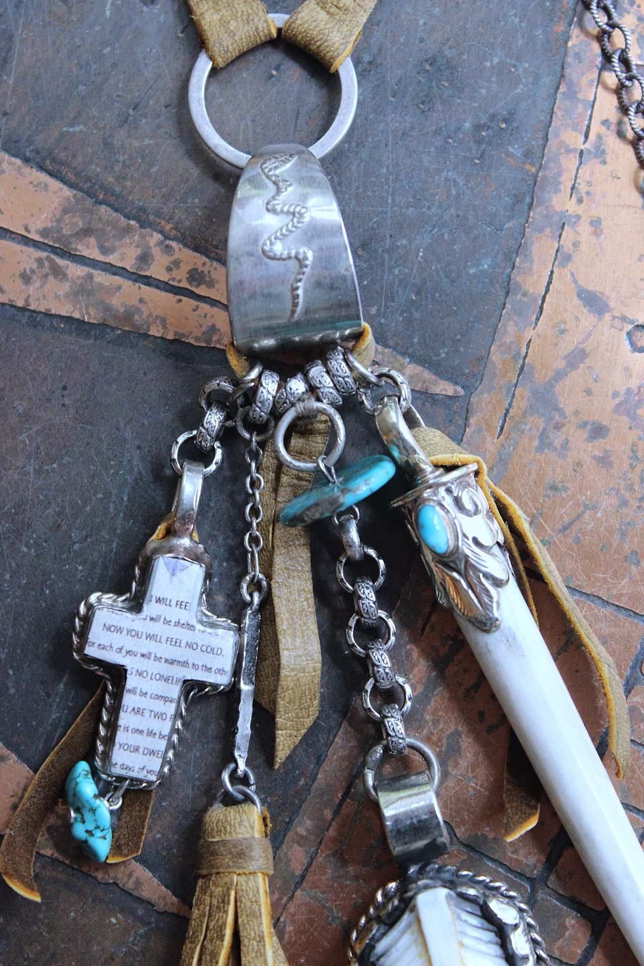 NEW! One Life Before You Necklace with Unique Painted Carved Bone Feather, Cross, Premium Distressed Leather Ties, Sterling Chain & More!