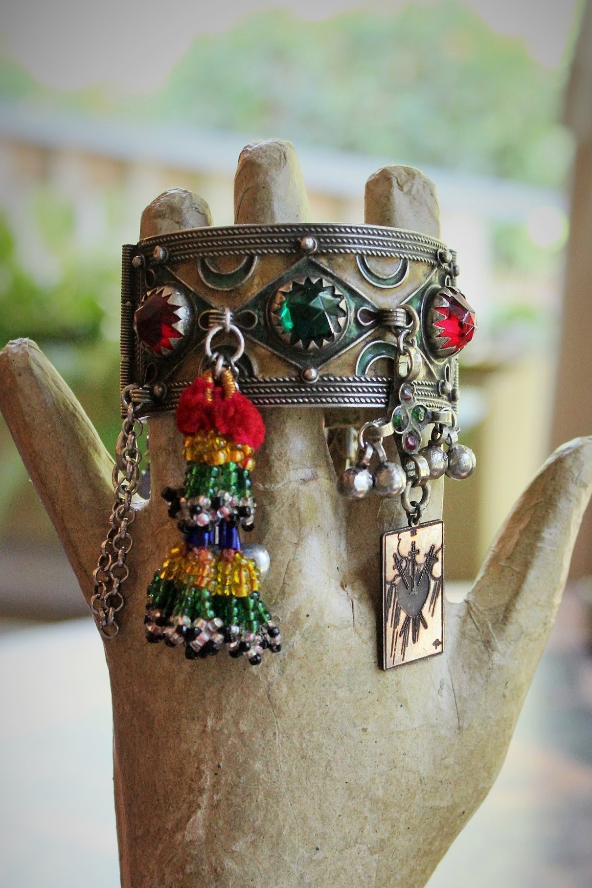 To the Gypsy that Remains Bracelet w/Antique Gypsy Bracelet, Sterling Engraved 3 of Swords Tarot Medal,Banjara Tassels, Kuchi Findings & Much More!