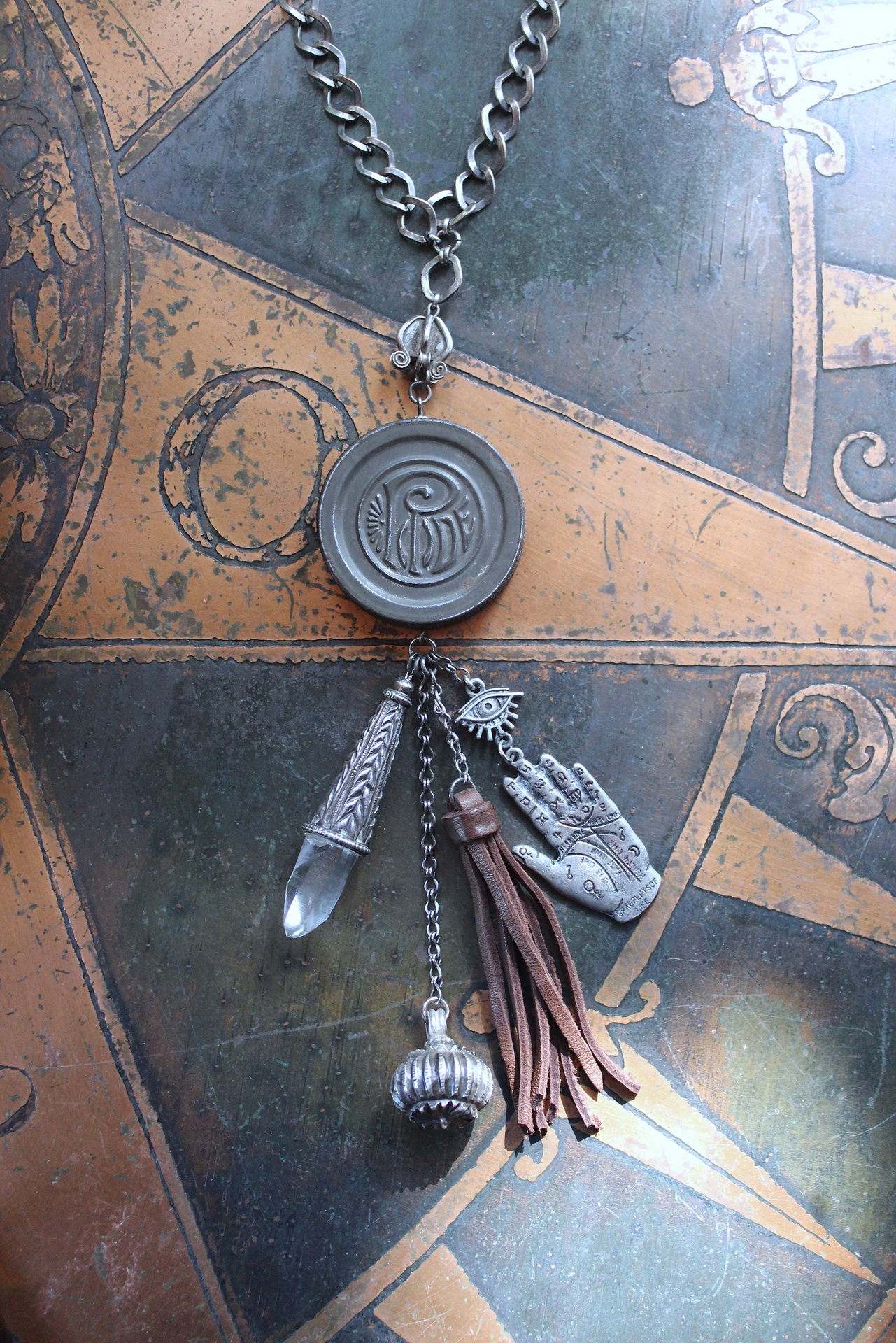 NEW! The Other Eye Necklace with Unusual Antique Pocket Watch Container, Sterling Findings,Vintage Palmistry Medal, All Seeing Eye Connector & More!
