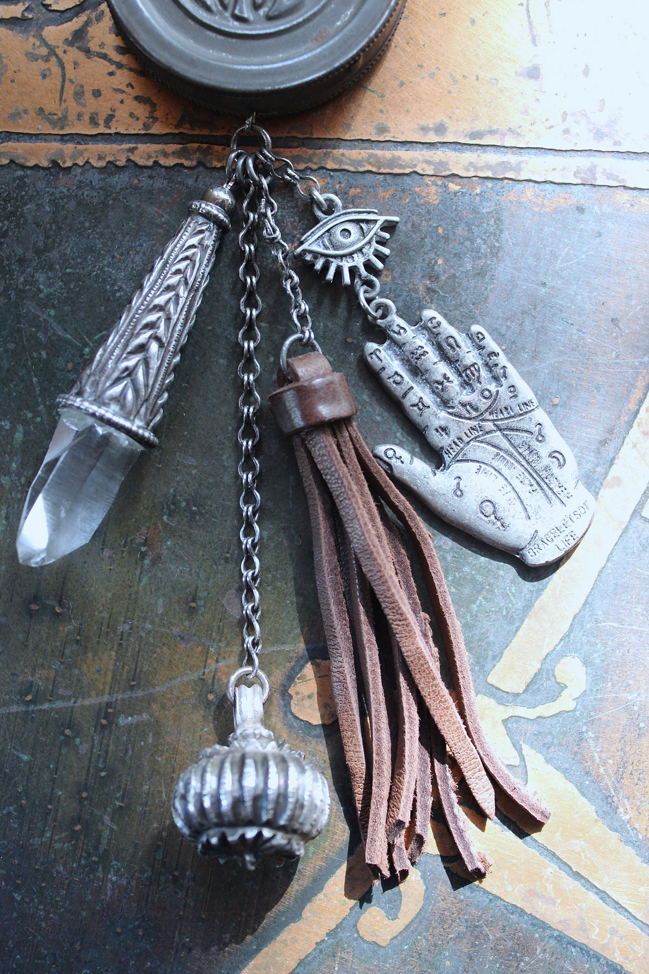 NEW! The Other Eye Necklace with Unusual Antique Pocket Watch Container, Sterling Findings,Vintage Palmistry Medal, All Seeing Eye Connector & More!
