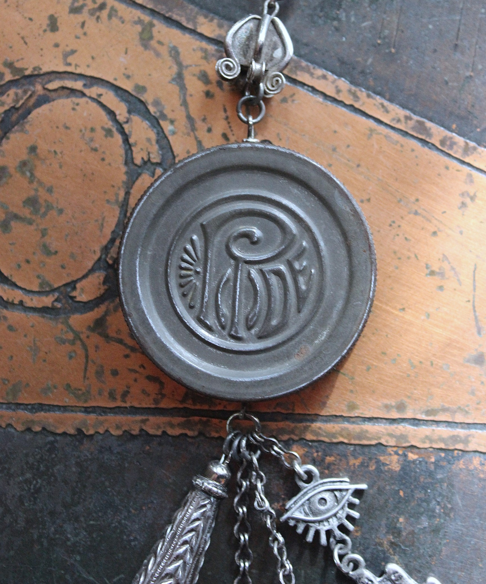 NEW! The Other Eye Necklace with Unusual Antique Pocket Watch Container, Sterling Findings,Vintage Palmistry Medal, All Seeing Eye Connector & More!