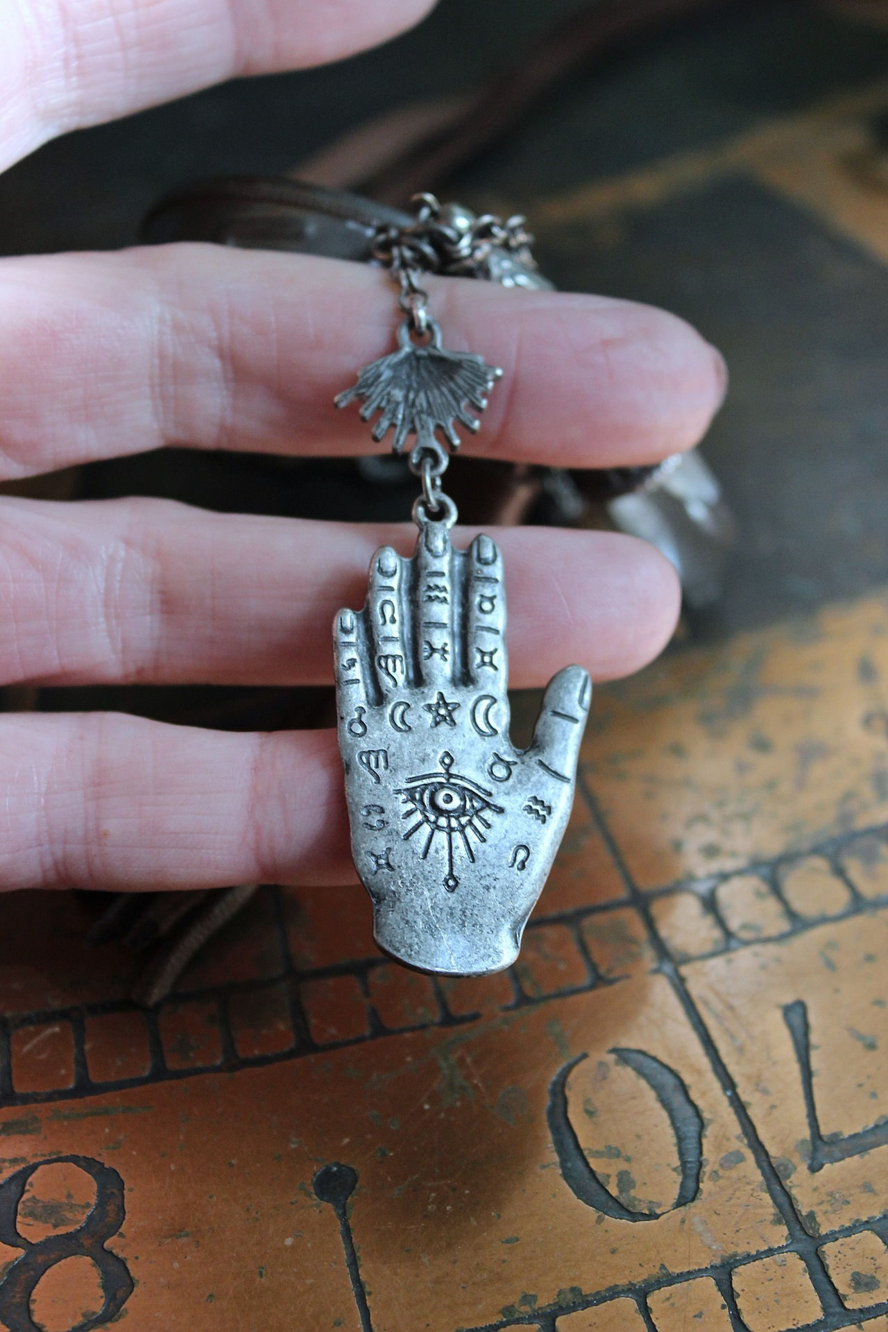 NEW! The Other Eye Necklace with Unusual Antique Pocket Watch Container, Sterling Findings,Vintage Palmistry Medal, All Seeing Eye Connector & More!