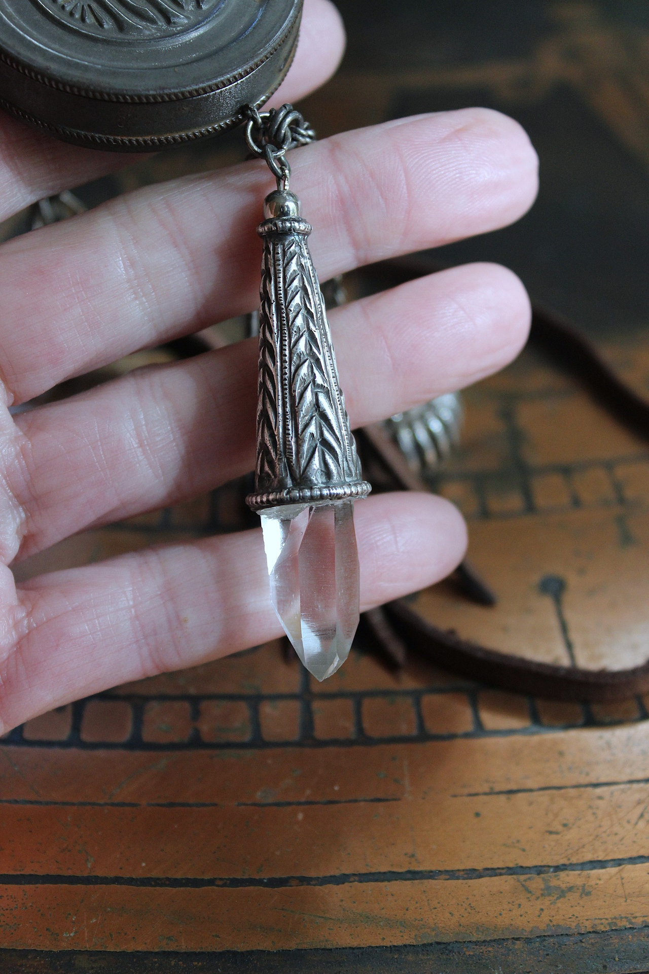 NEW! The Other Eye Necklace with Unusual Antique Pocket Watch Container, Sterling Findings,Vintage Palmistry Medal, All Seeing Eye Connector & More!