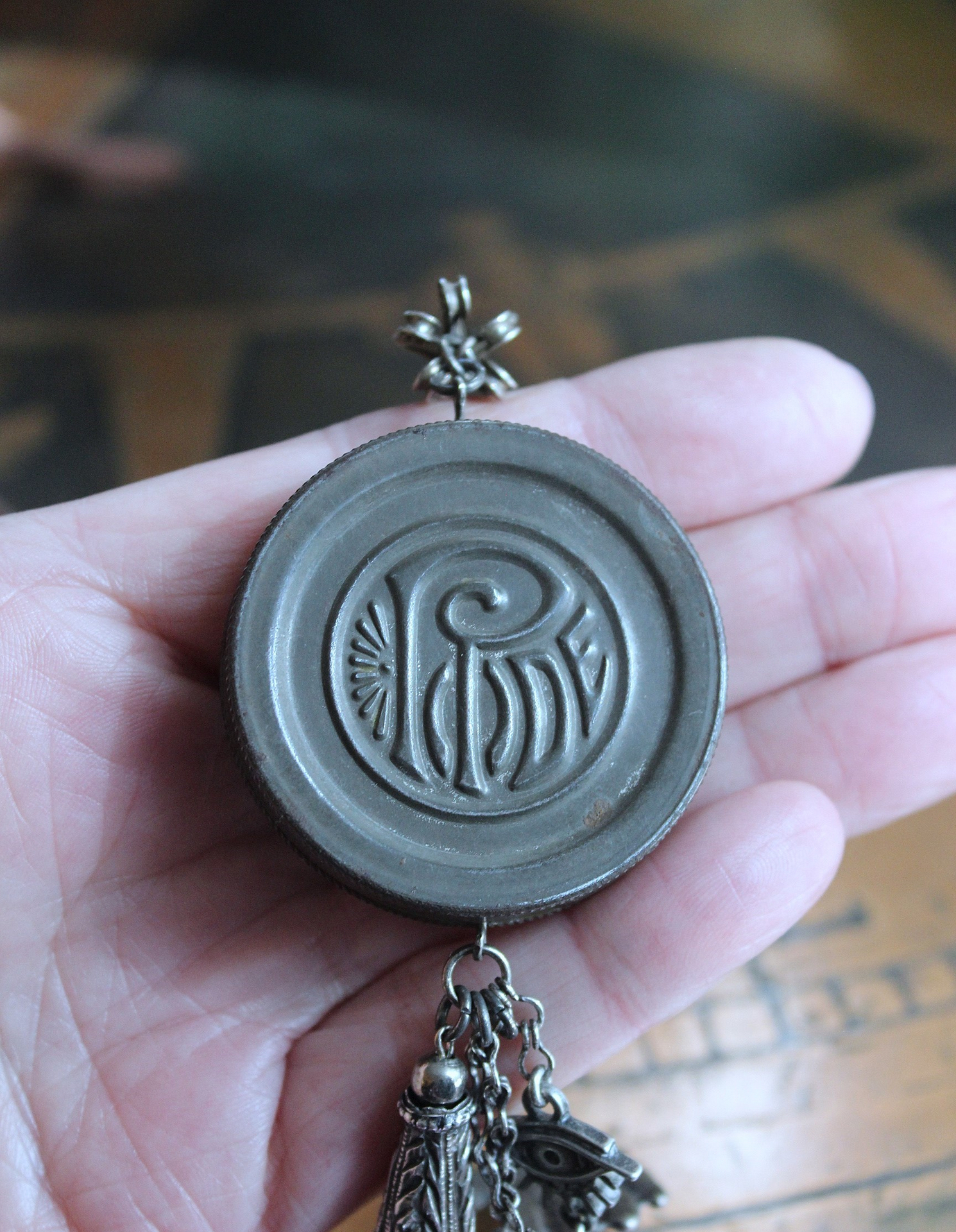 NEW! The Other Eye Necklace with Unusual Antique Pocket Watch Container, Sterling Findings,Vintage Palmistry Medal, All Seeing Eye Connector & More!