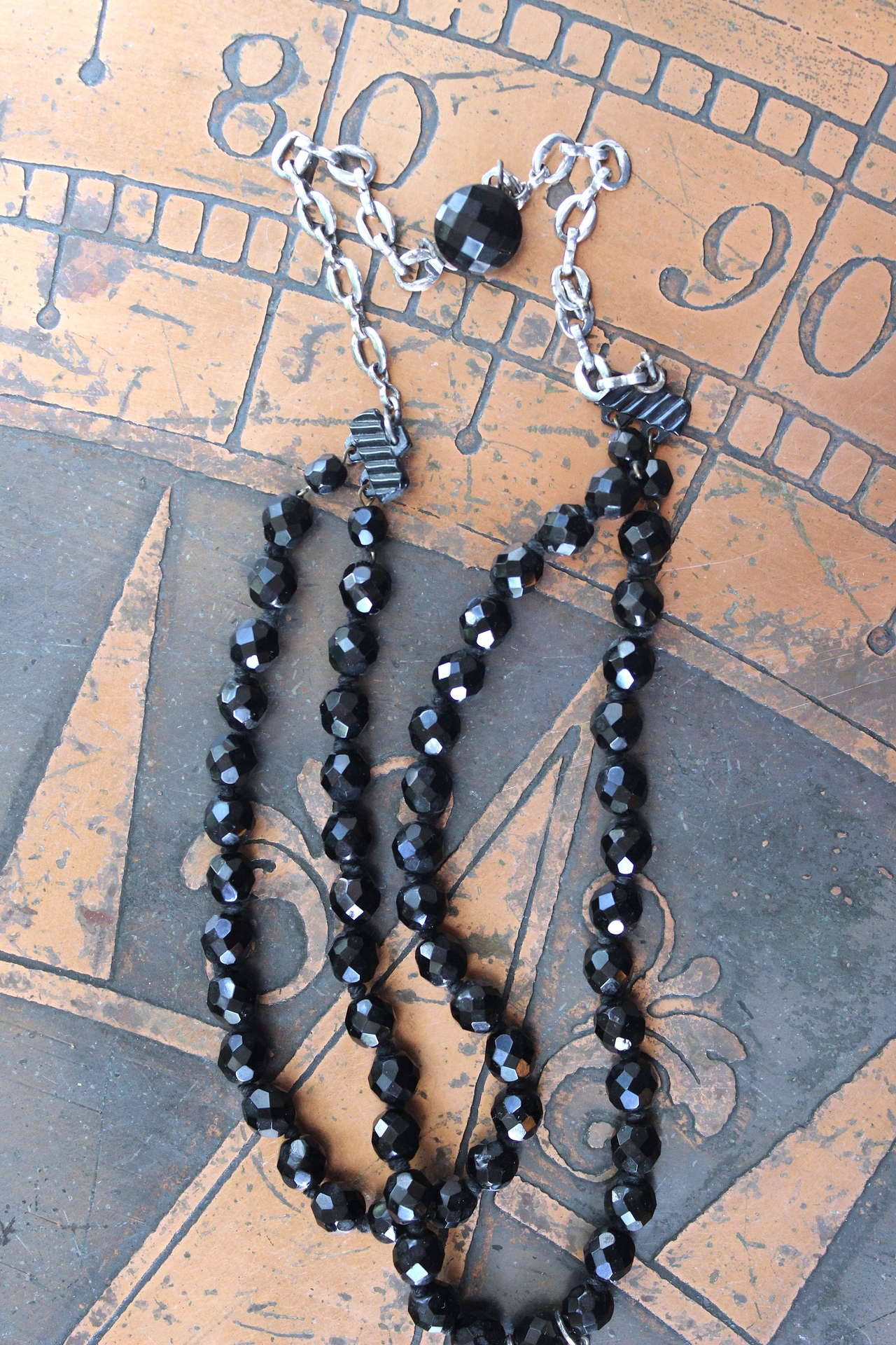 NEW! The Twilight Necklace with Rare French Crepuscle (Twilight) Medal, OOAK Long Antique Faceted Jet Bead Tassel, Bead Strands & Clasp