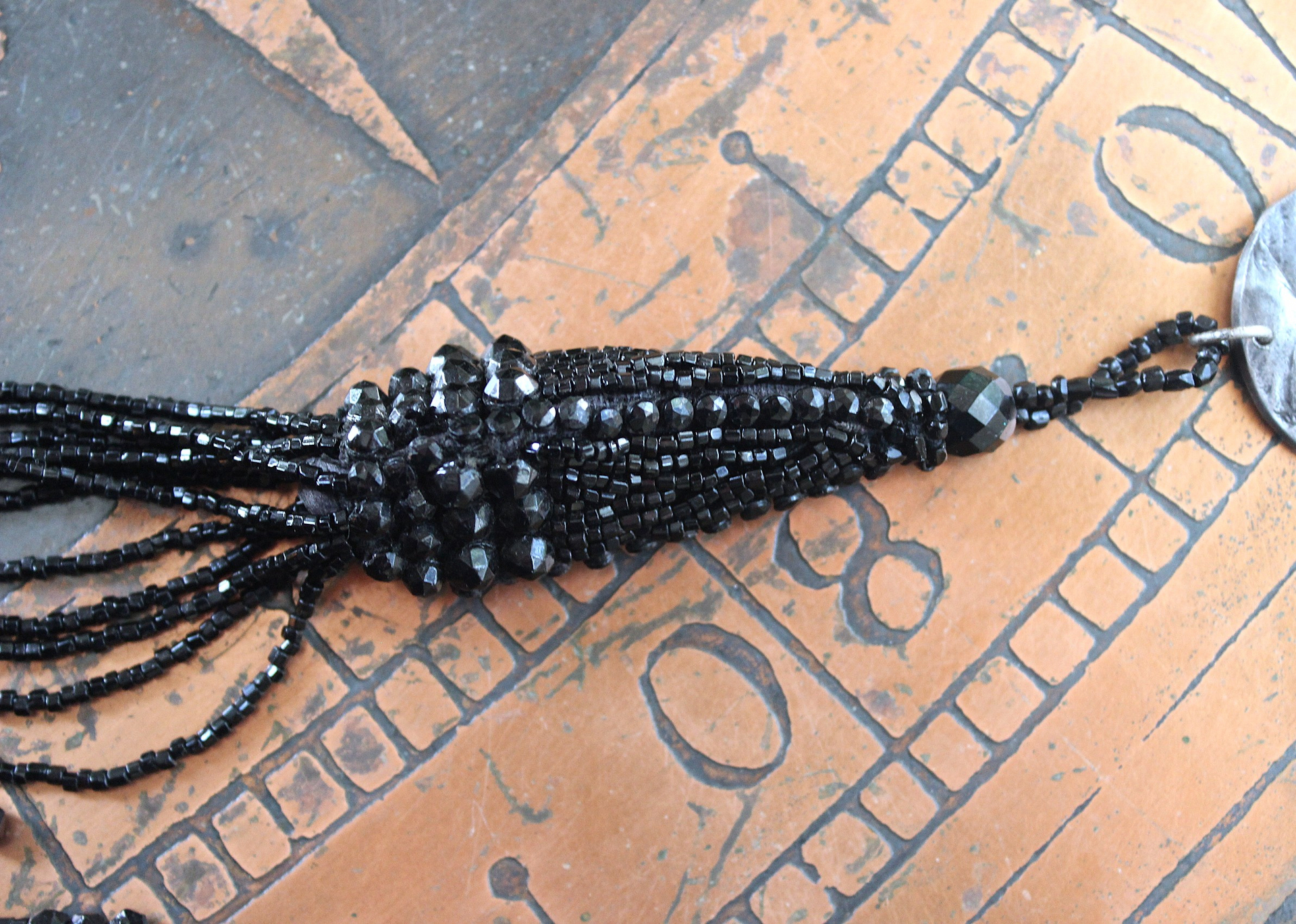 NEW! The Twilight Necklace with Rare French Crepuscle (Twilight) Medal, OOAK Long Antique Faceted Jet Bead Tassel, Bead Strands & Clasp