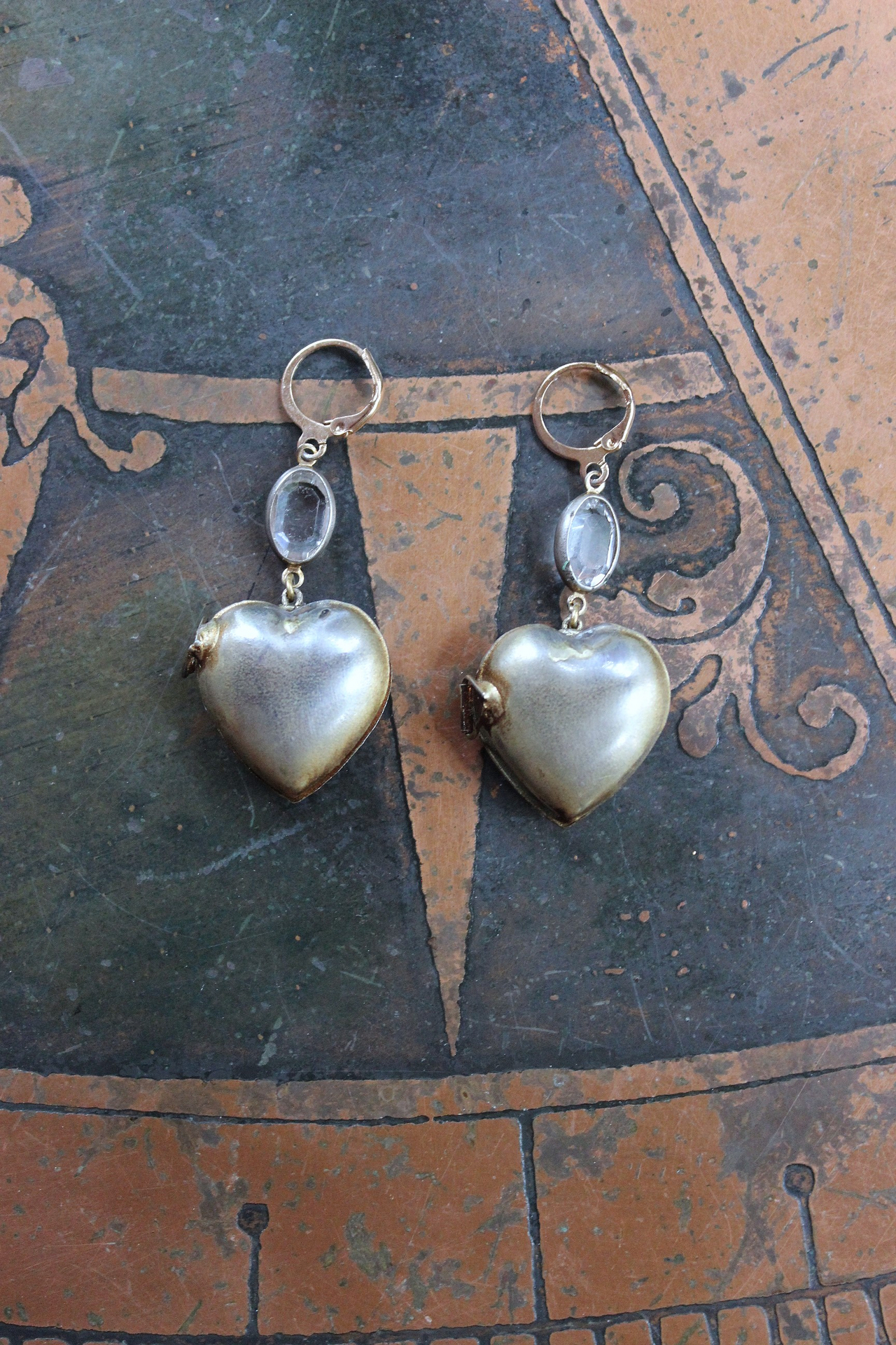 NEW! Petite Vintage Ex Voto Locket Earrings with Vintage Oval Bezel Set Crystal Connectors