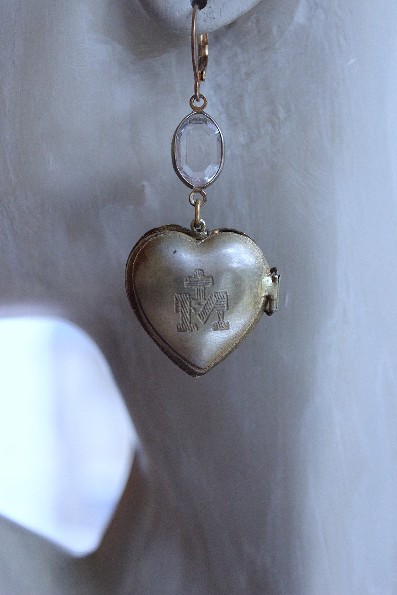 NEW! Petite Vintage Ex Voto Locket Earrings with Vintage Oval Bezel Set Crystal Connectors