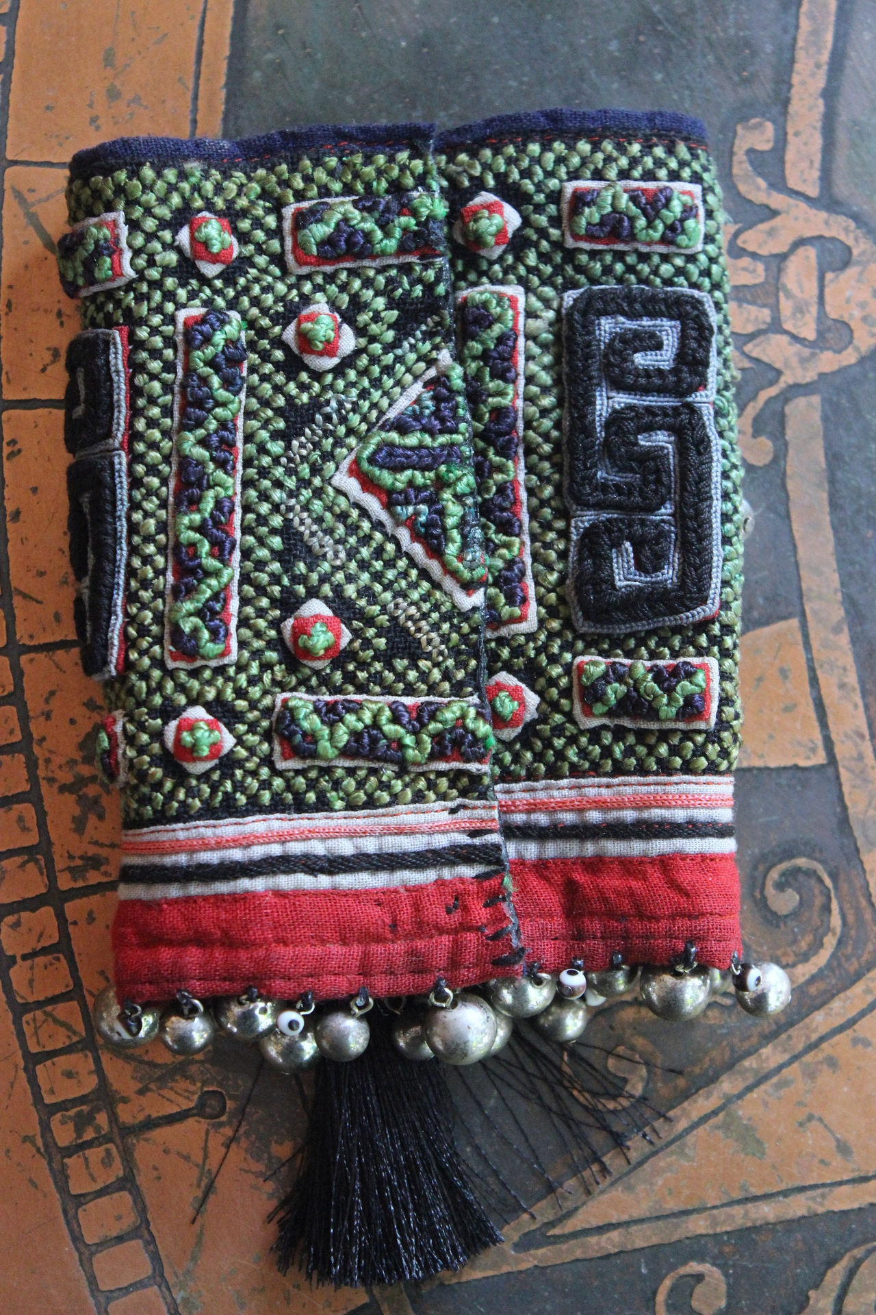 NEW! Love never Fails Cuff Bracelet with Antique Textile,Engraved Plaque,Sterling Moon,Silk Tassel, Shell Labryrinth, Silver Beads & More!