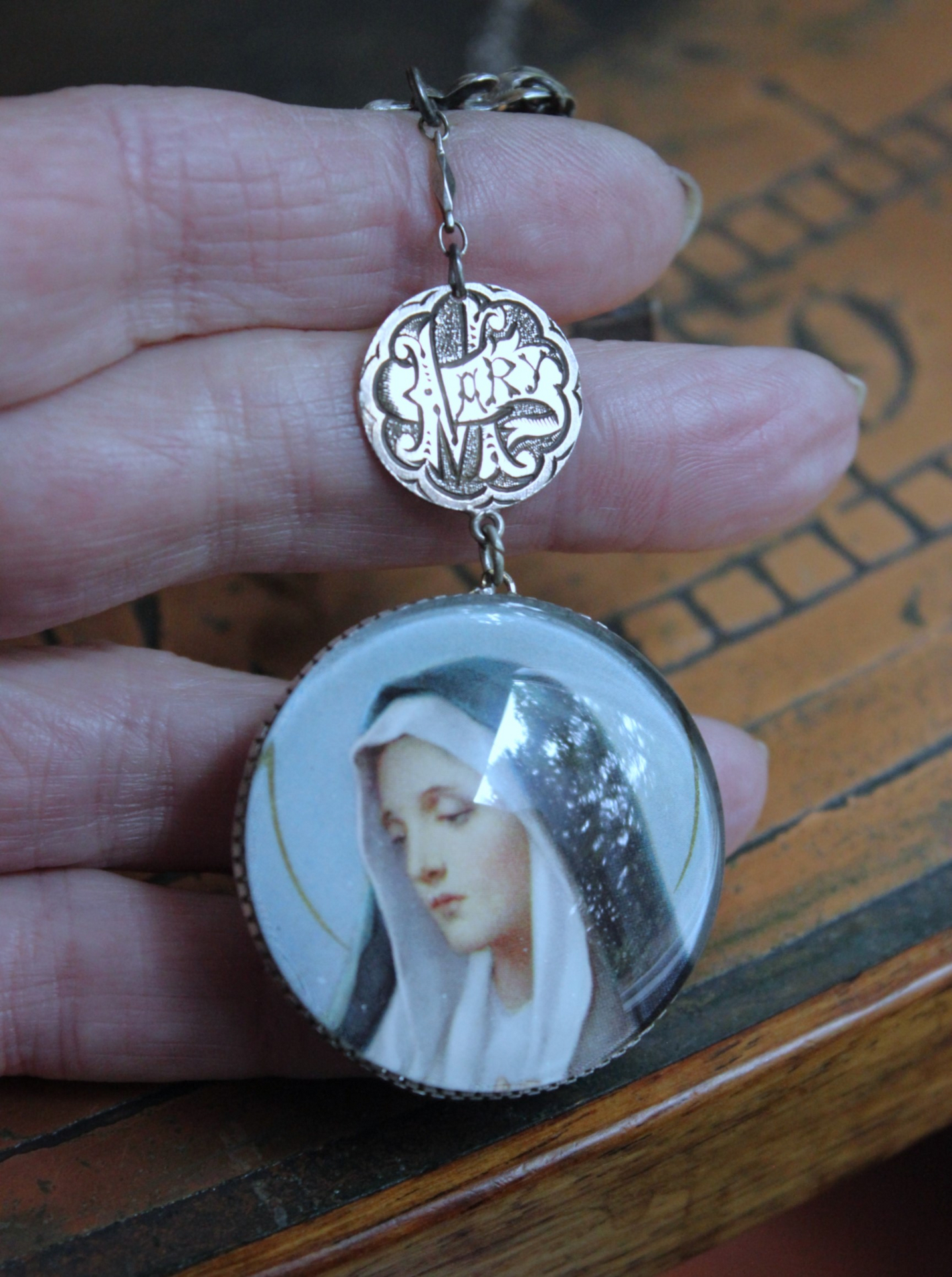 NEW! You Called me Mother Necklace w/Antique Holy Card Glass Pendant,Rare Sterling Antique Thumb Rosary, Rare Antique French Mary Medal & More!