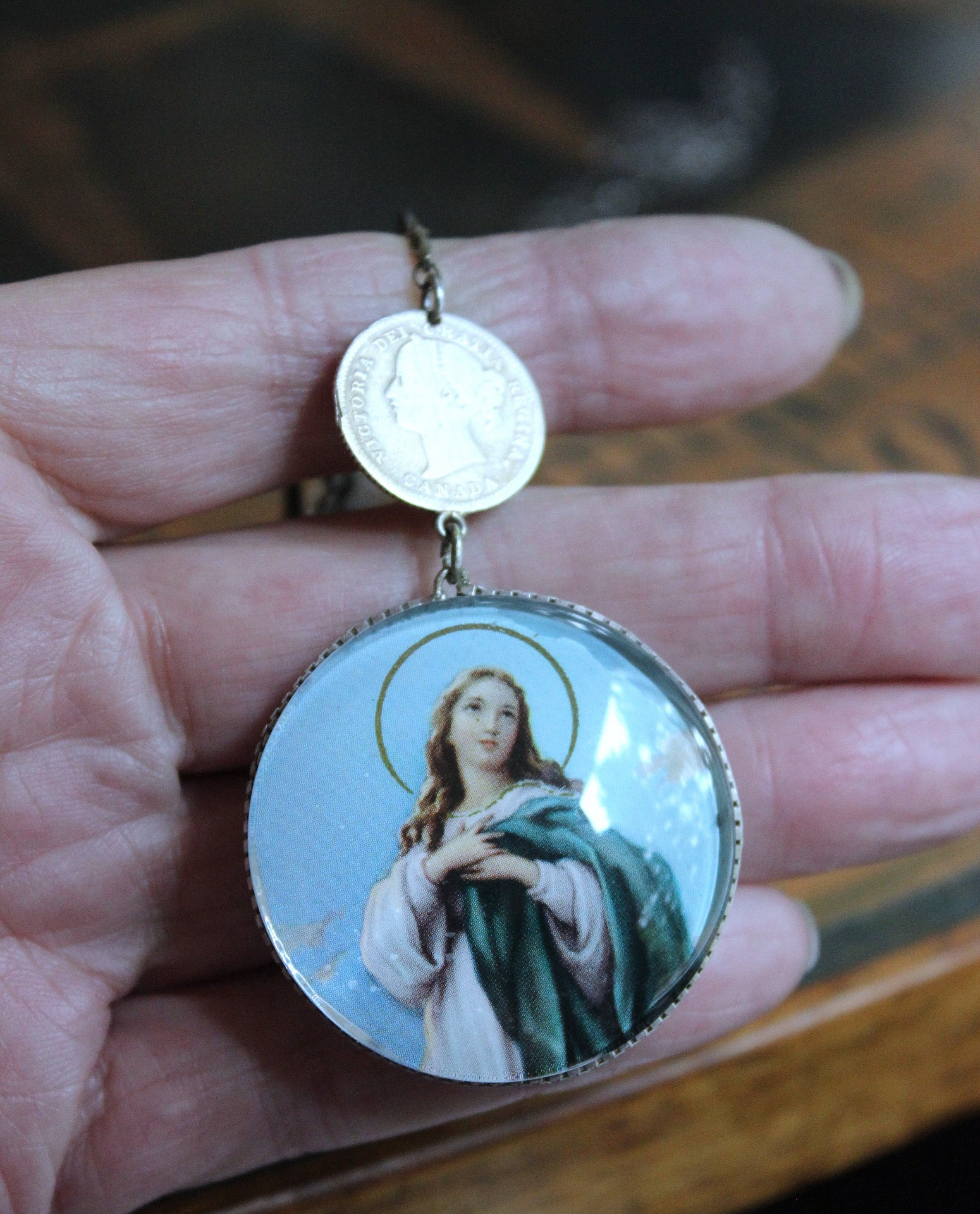NEW! You Called me Mother Necklace w/Antique Holy Card Glass Pendant,Rare Sterling Antique Thumb Rosary, Rare Antique French Mary Medal & More!