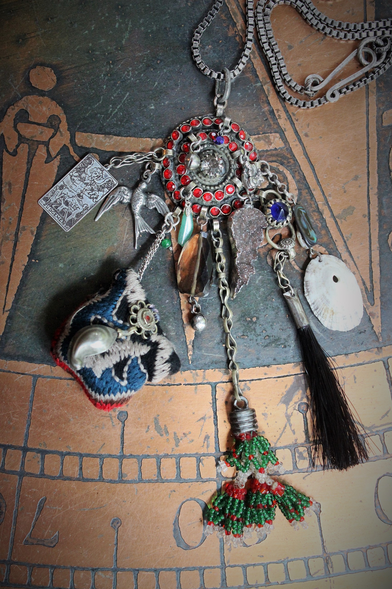 The Awakening Necklace w/Miniature Full 78 Card Tarot Deck,Antique Kuchi Gypsy Findings, Sterling The Judgement Tarot Card,Banjara Bead Tassel+  Much More!