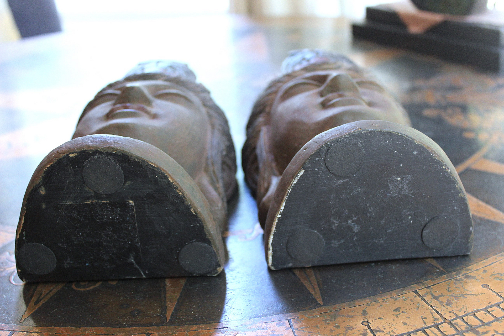 NEW! Heavy Hard Wood Carved & Painted Buddha Bookends
