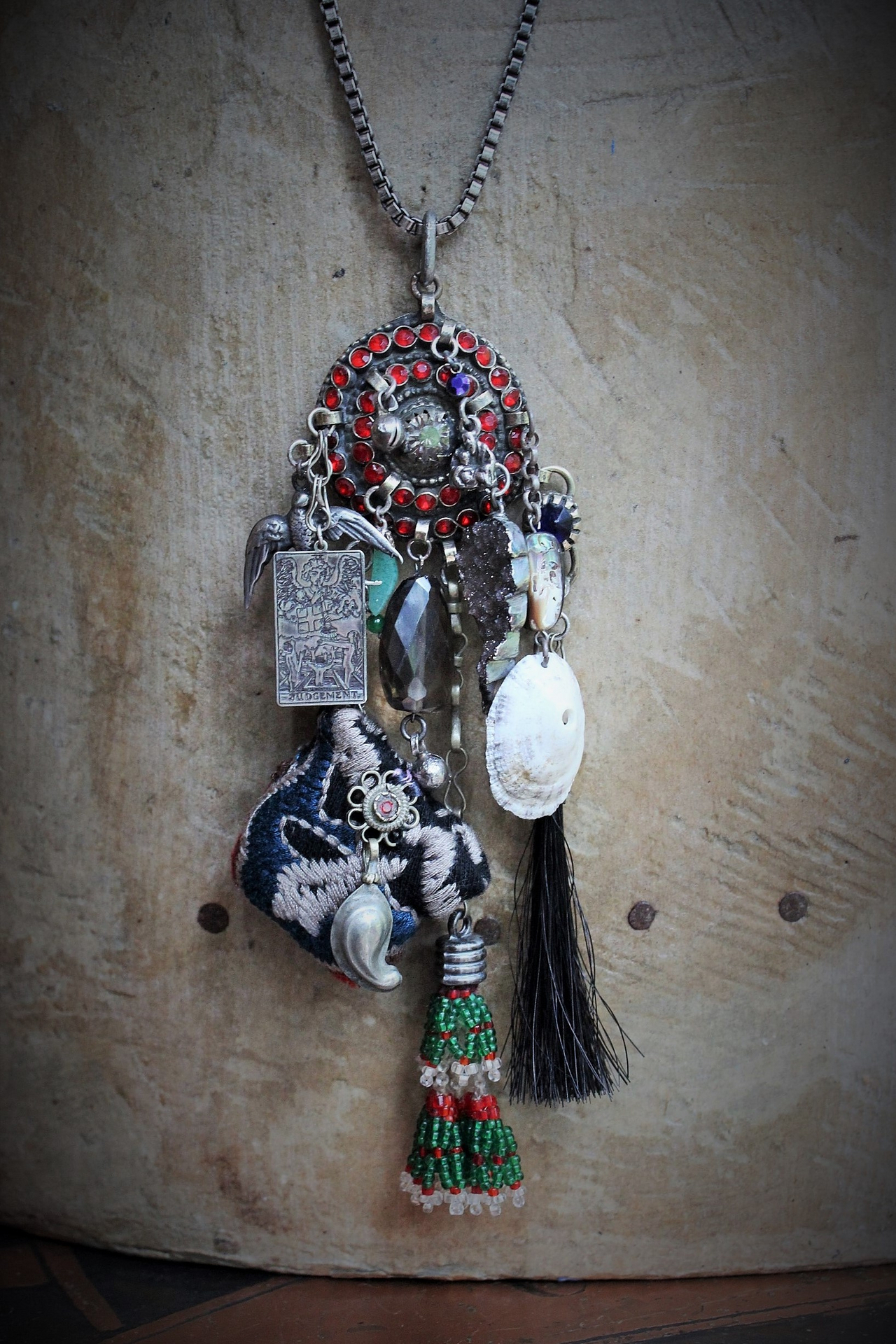 The Awakening Necklace w/Miniature Full 78 Card Tarot Deck,Antique Kuchi Gypsy Findings, Sterling The Judgement Tarot Card,Banjara Bead Tassel+  Much More!