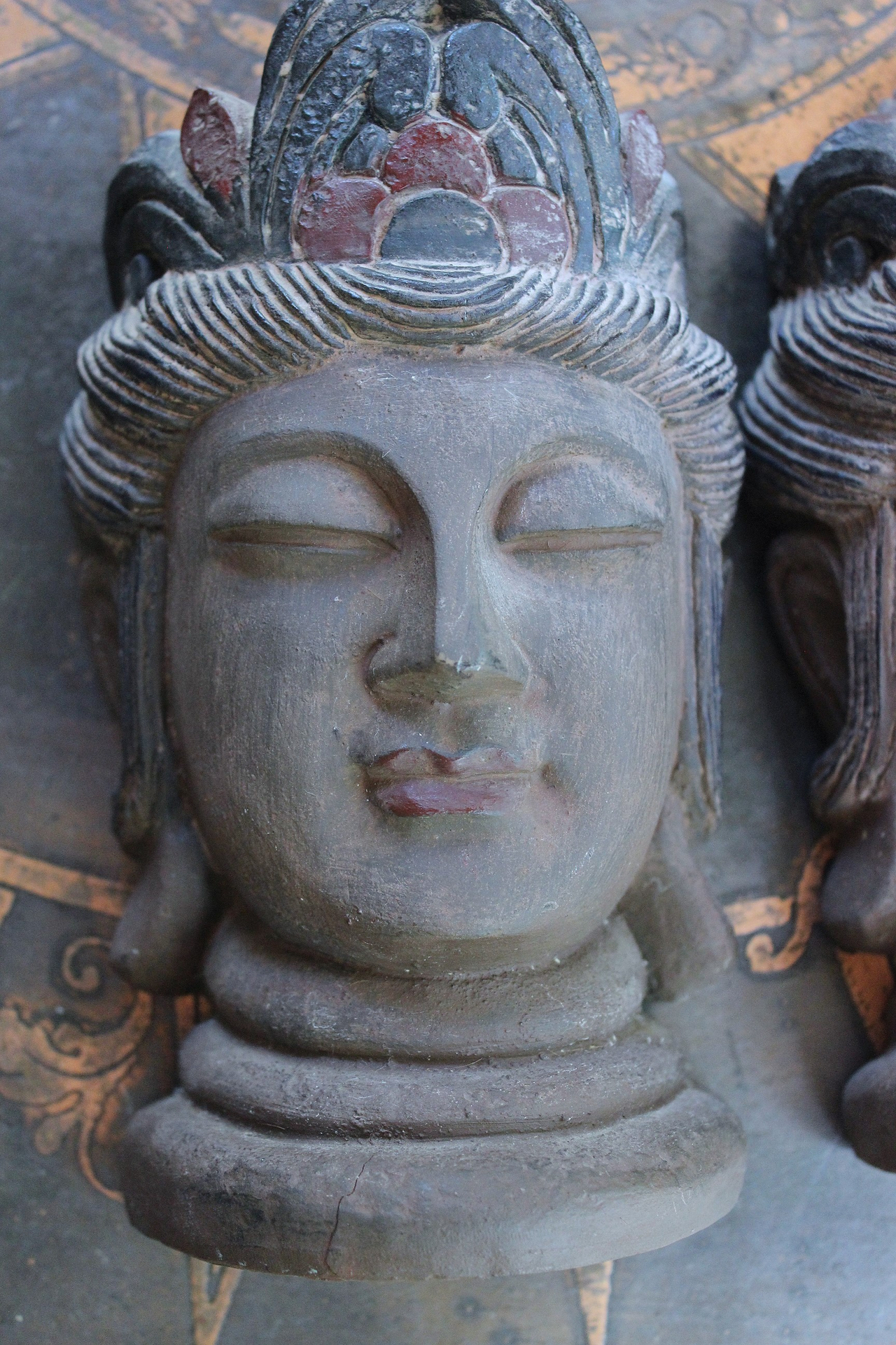 NEW! Heavy Hard Wood Carved & Painted Buddha Bookends