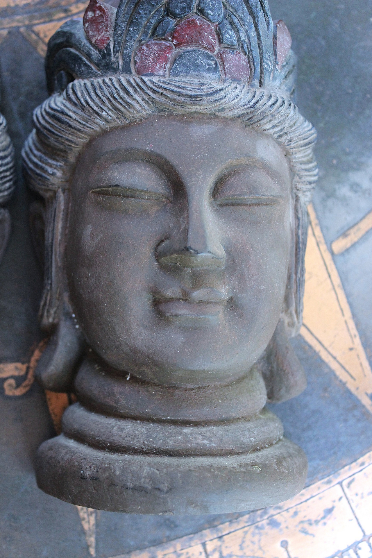 NEW! Heavy Hard Wood Carved & Painted Buddha Bookends