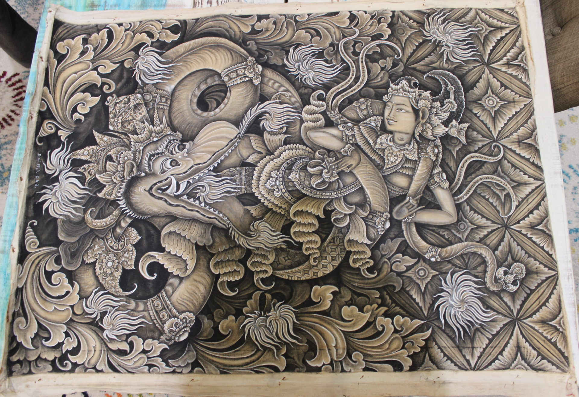 NEW! Signed Painting by Renowned Bali Artist I Dewa Made Oka Wiri - most likely of the Barong Lundung legend