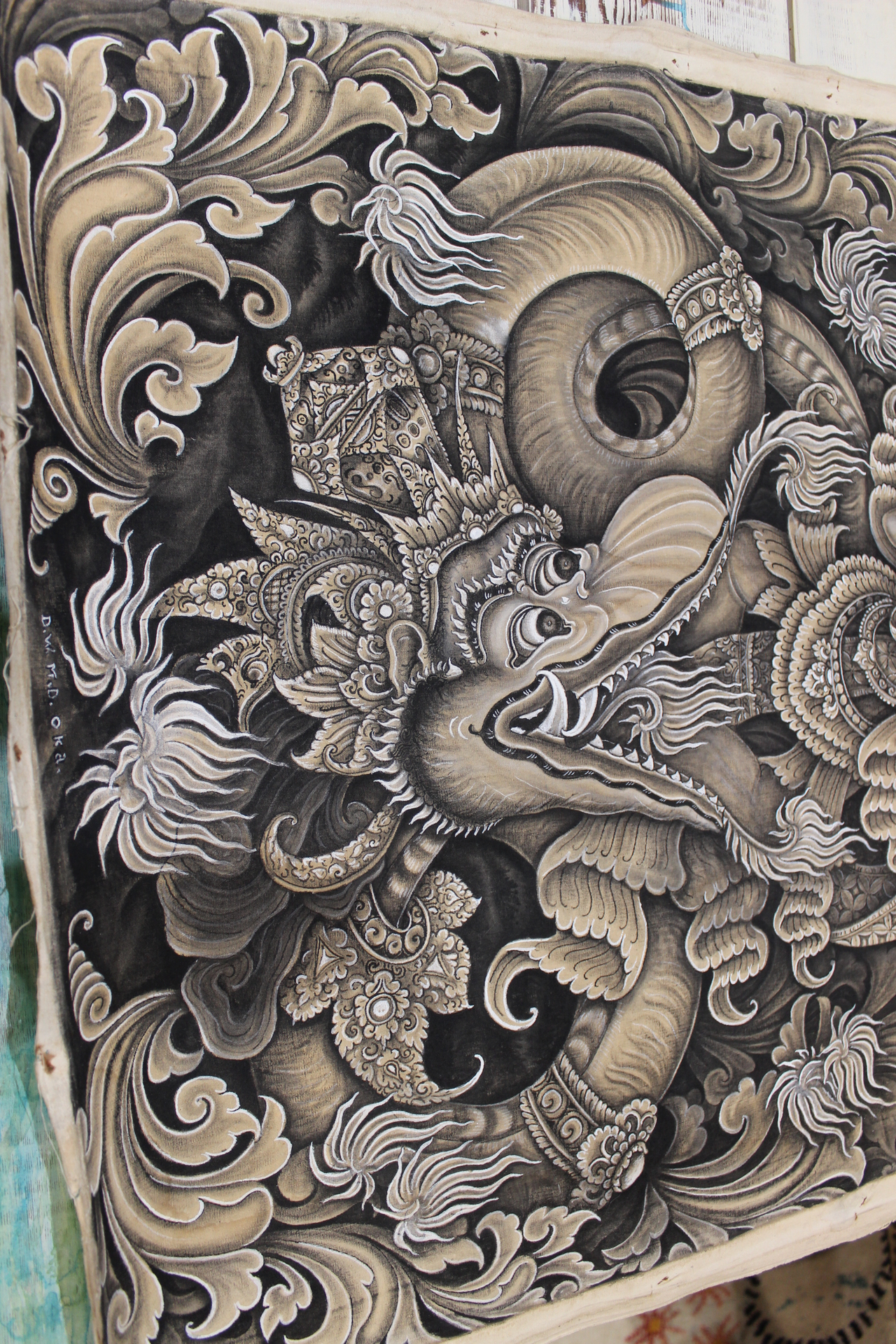NEW! Signed Painting by Renowned Bali Artist I Dewa Made Oka Wiri - most likely of the Barong Lundung legend