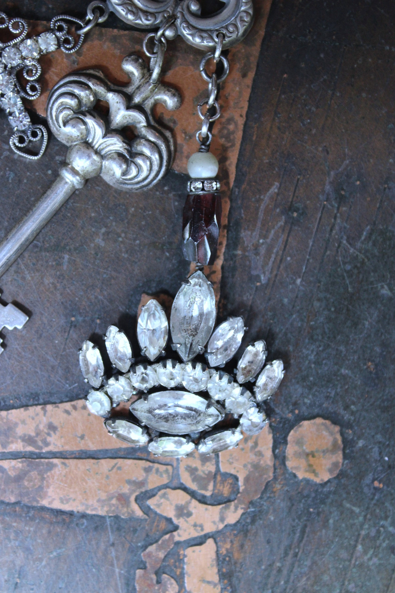 NEW! He will Cover you with His Wings Necklace with Sterling Angel,Rhinestone Wing,Eye of God Rhinestone Finding, Garnets, Antique Velvet Chain & More!