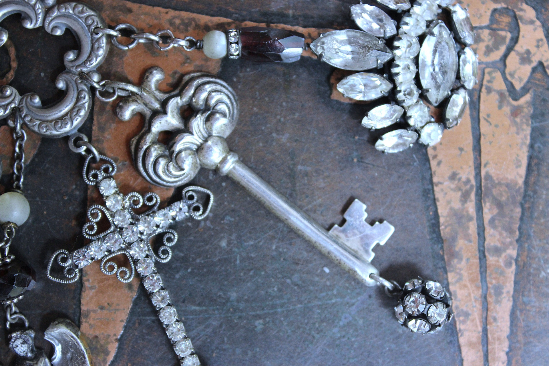 NEW! He will Cover you with His Wings Necklace with Sterling Angel,Rhinestone Wing,Eye of God Rhinestone Finding, Garnets, Antique Velvet Chain & More!