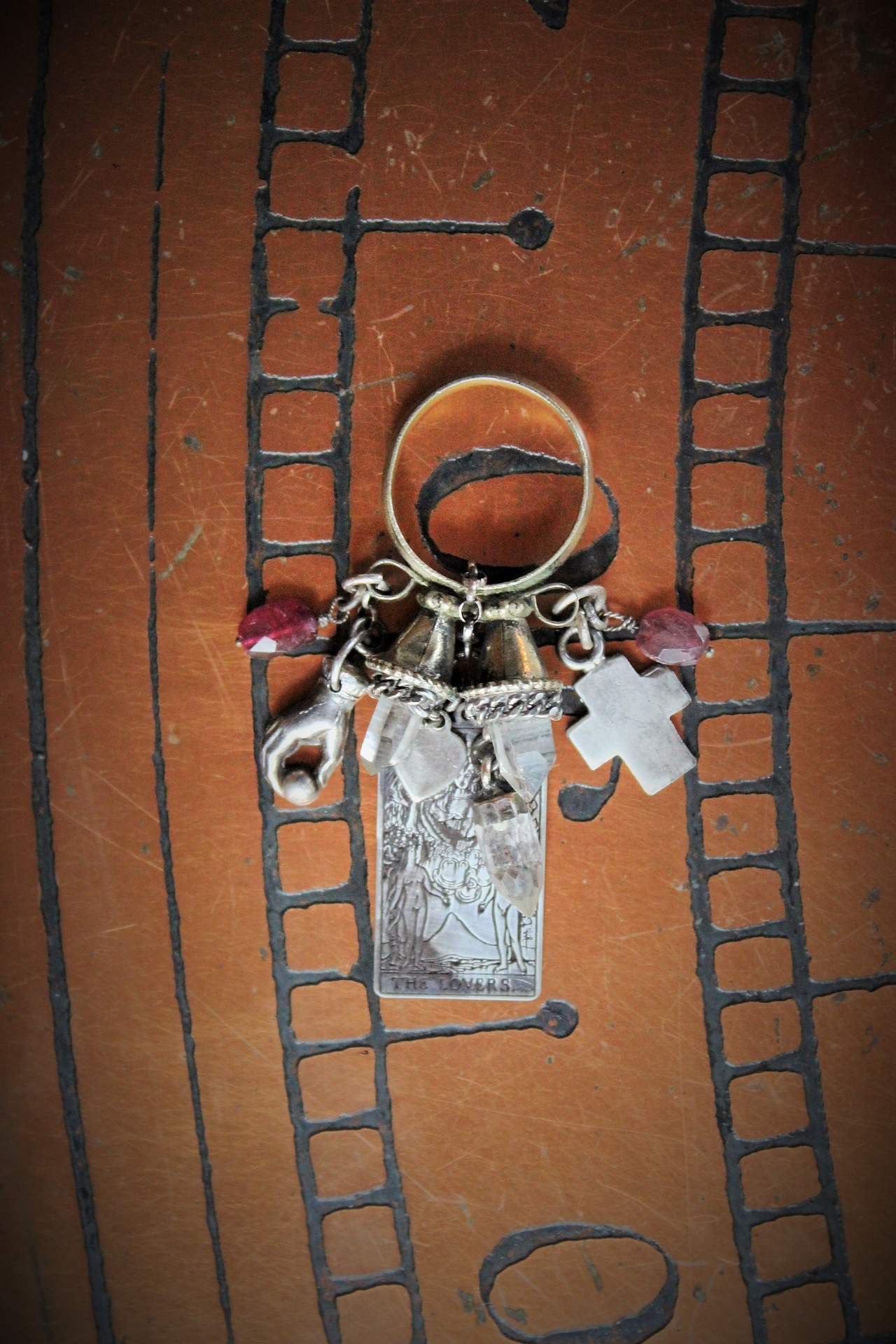 NEW! Twin Souls Ring w/Clear Quartz Points,Sterling The Lovers Tarot Medal,Sterling Orb in Hand,Faceted Tourmaline,Silver Capped Quartz Point,Sterling Cross & Heart