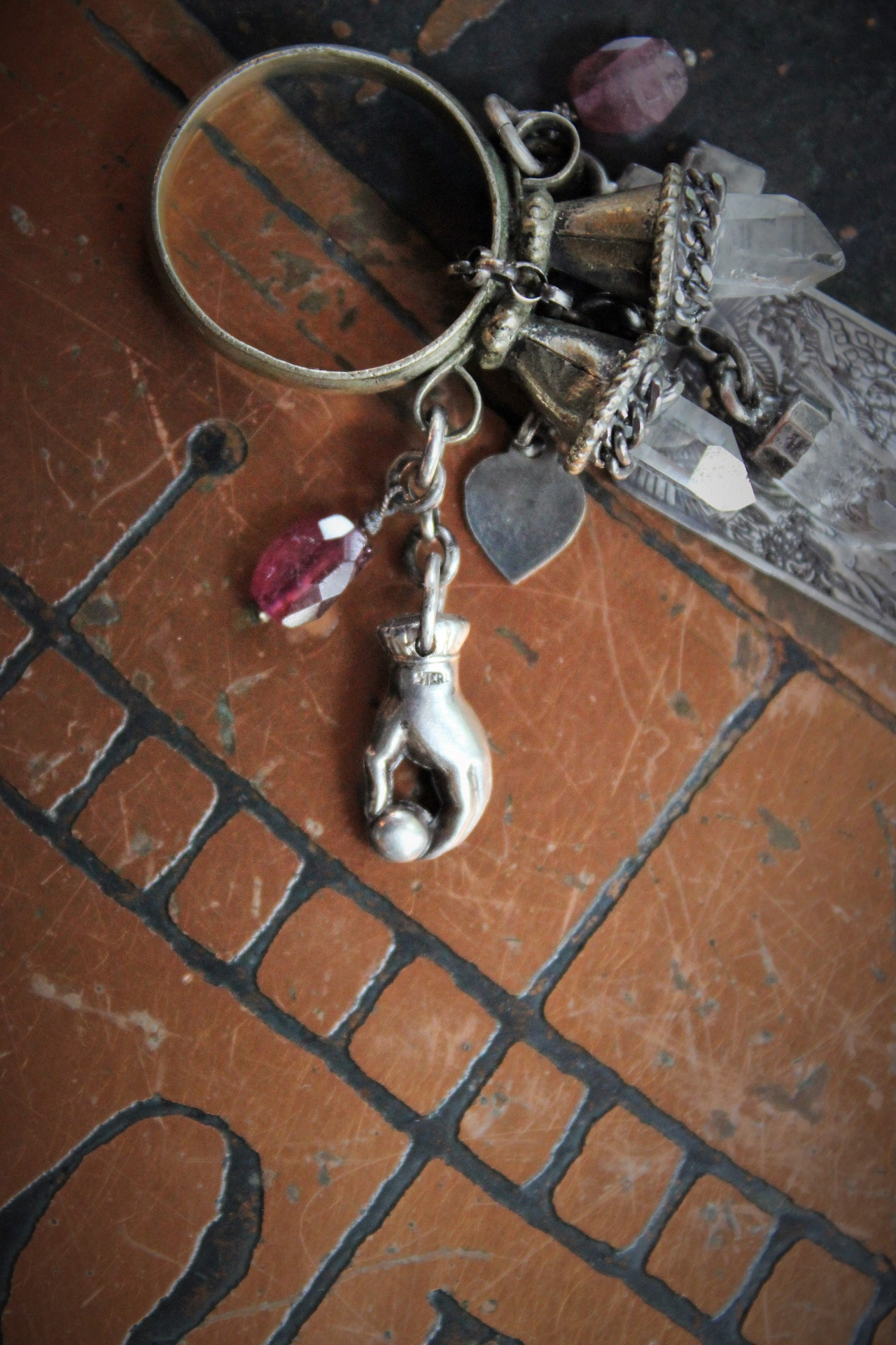 NEW! Twin Souls Ring w/Clear Quartz Points,Sterling The Lovers Tarot Medal,Sterling Orb in Hand,Faceted Tourmaline,Silver Capped Quartz Point,Sterling Cross & Heart