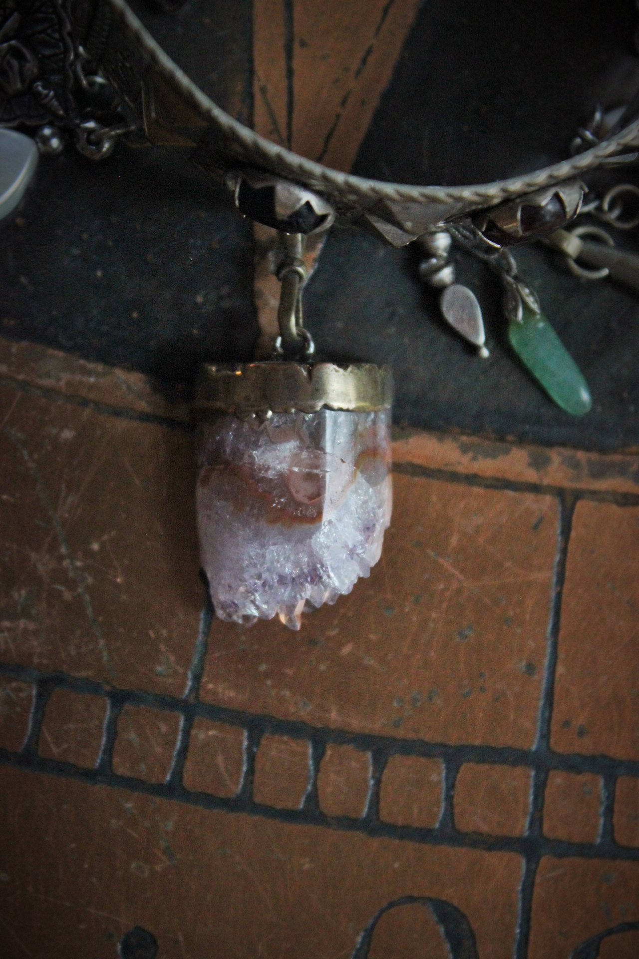 SOLD to M  Meditation & Fulfillment Gypsy Cuff Bracelet w/Sterling Engraved Tarot Medals,Beaded Banjara Tassels,Polished Garnet,Silver Capped Quartz Point & Much More!