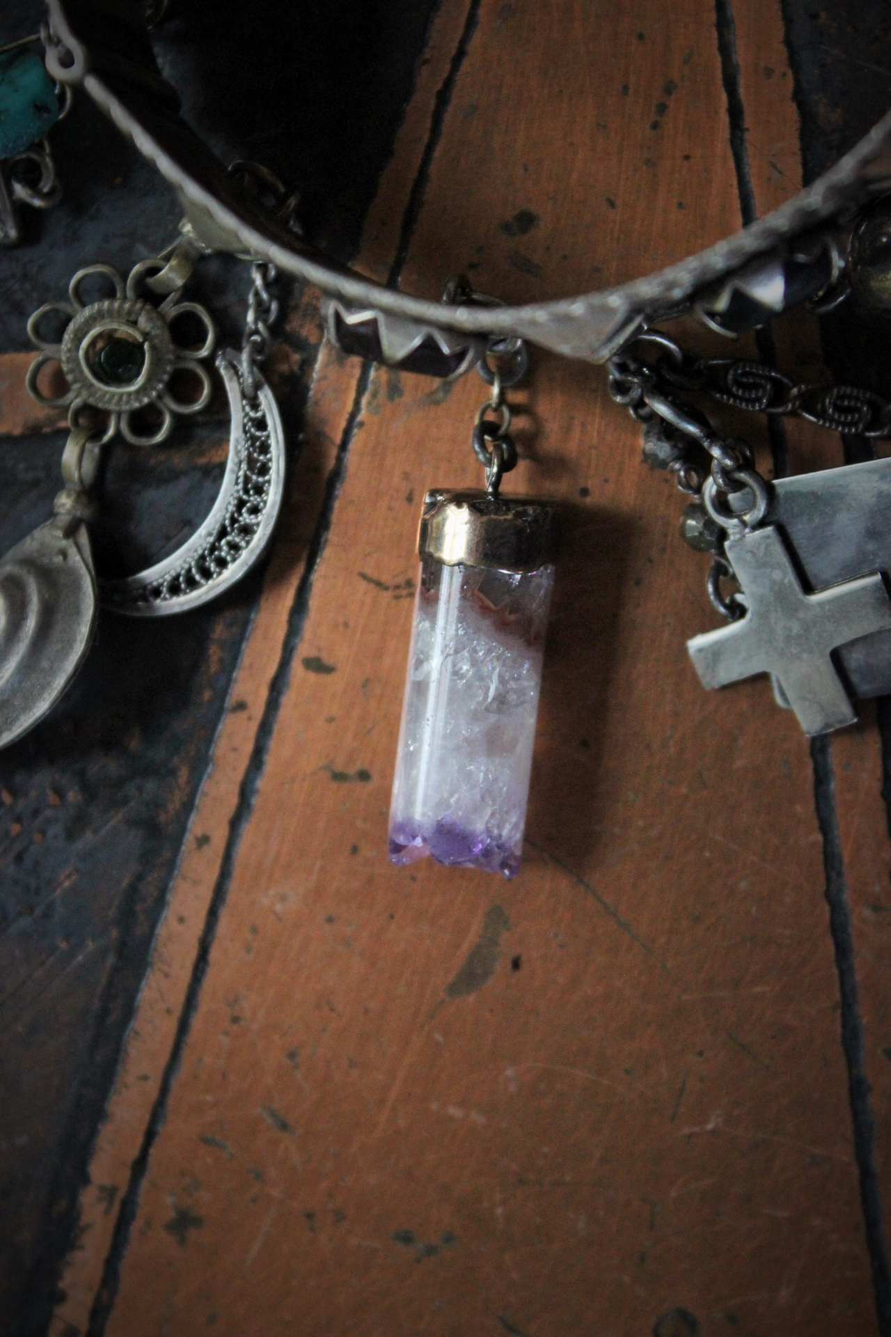 SOLD to M  Meditation & Fulfillment Gypsy Cuff Bracelet w/Sterling Engraved Tarot Medals,Beaded Banjara Tassels,Polished Garnet,Silver Capped Quartz Point & Much More!