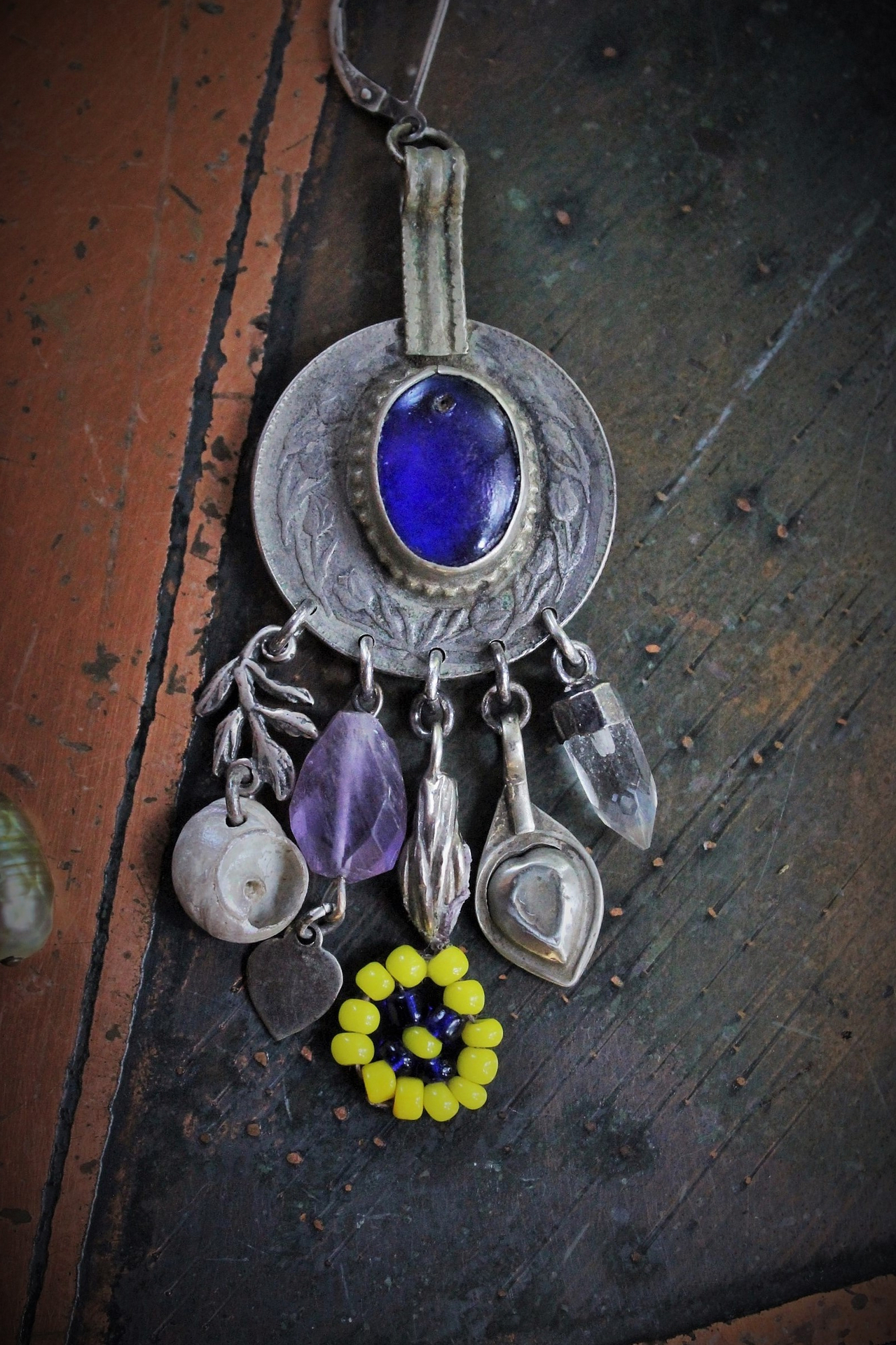 Gypsy Soul Earrings w/Antique Gypsy Findings,Beaded Banjara Flowers,Antique Paste Crescent Moon & Star Finding,Faceted Amethyst & More!