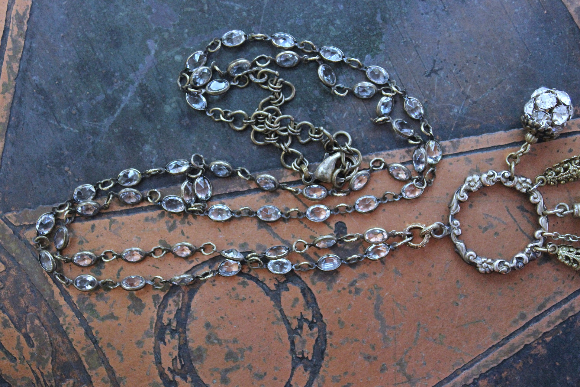 NEW! Stardust Soul Necklace w/Unique Capped Faceted Crystal,Antique Cut Steel & Gold Angel Wing,Antique Cut Steel Moon & Star Drop & More!