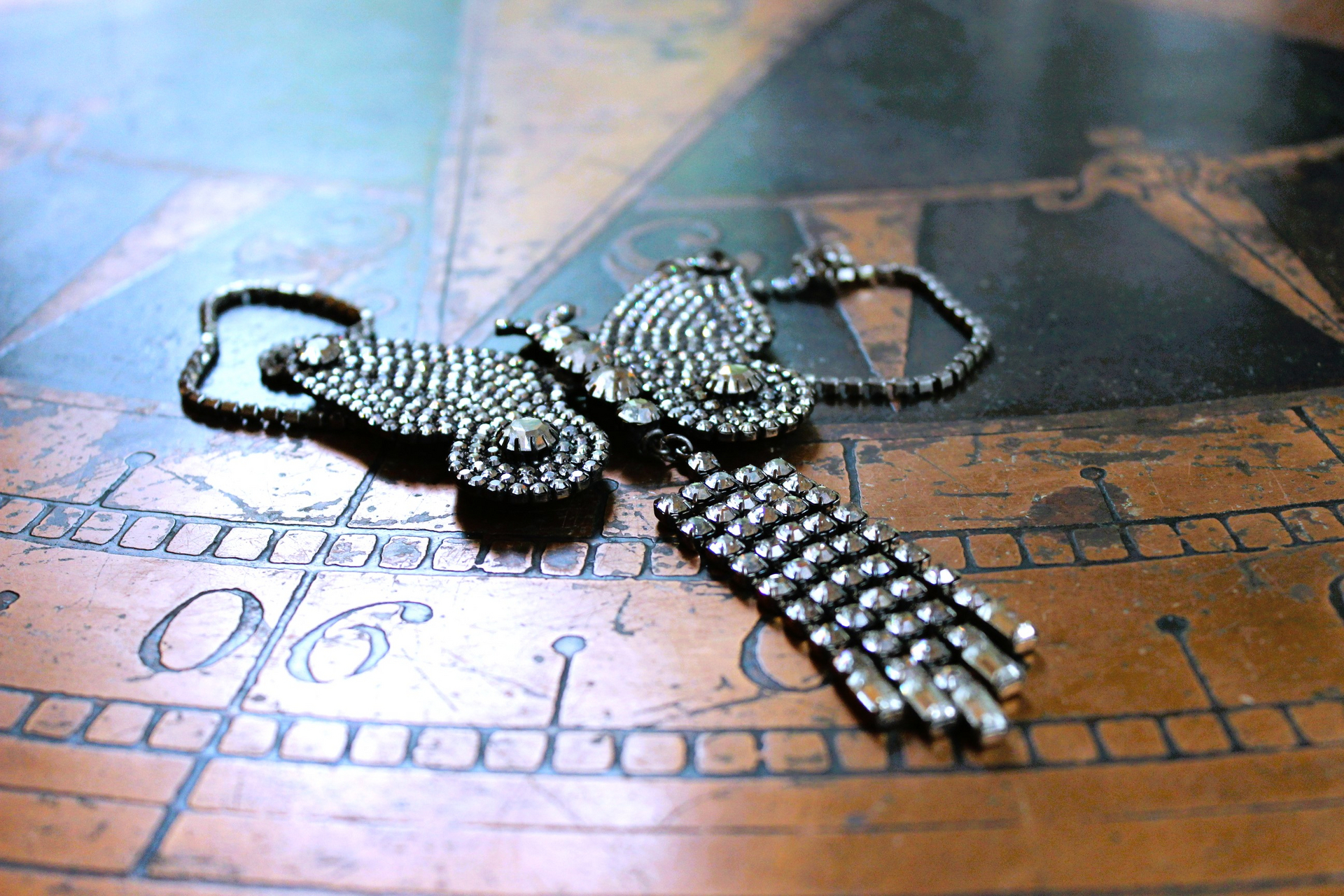 Learn to Fly Necklace with Antique 1920's Prong Set Rhinestone Butterfly, Tassel and Chain