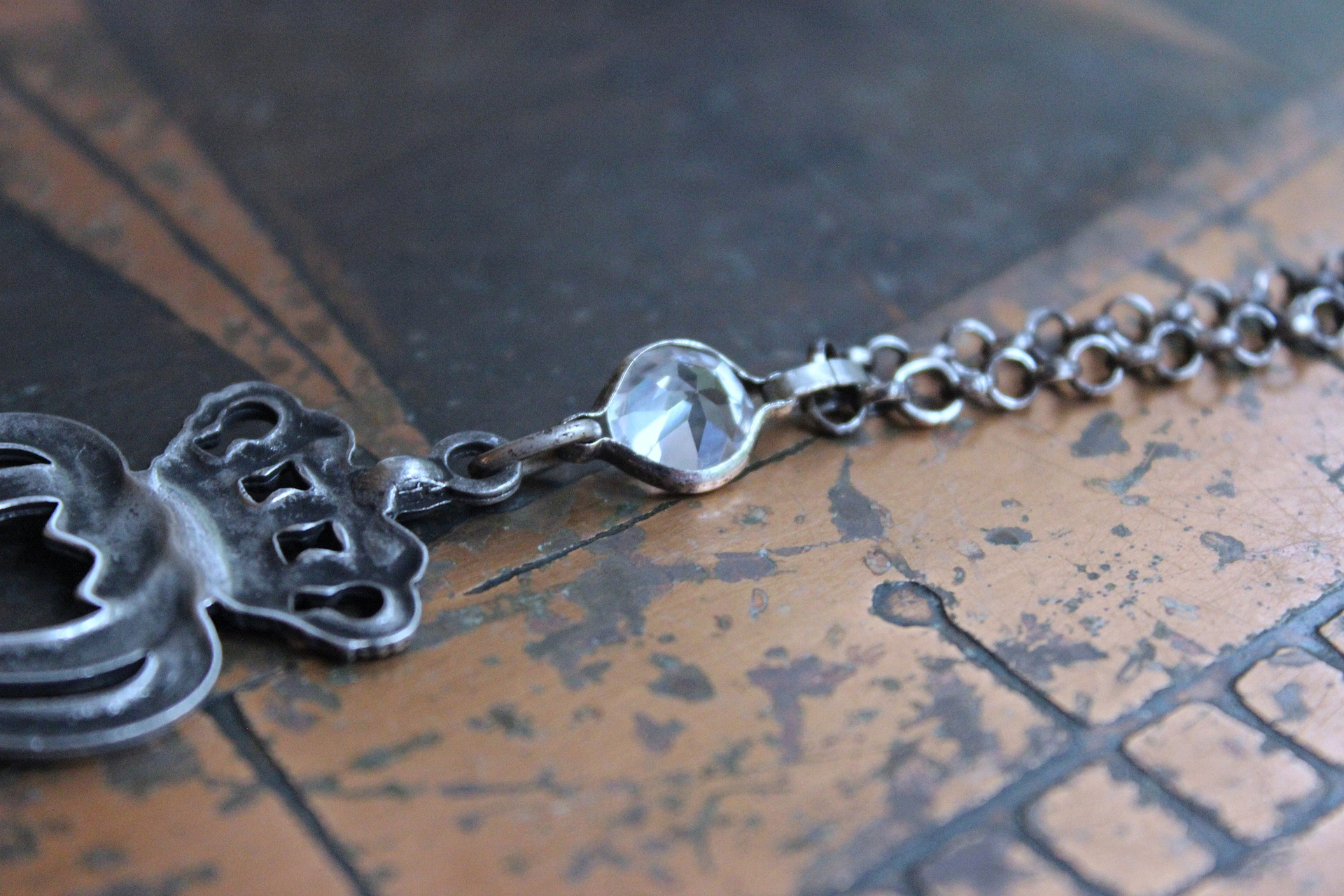 NEW! Two Hearts Necklace w/Vintage Faceted Prong Set Rhinestone Tassel, Two Hearts & Crown Medal,Sterling Belcher Chain