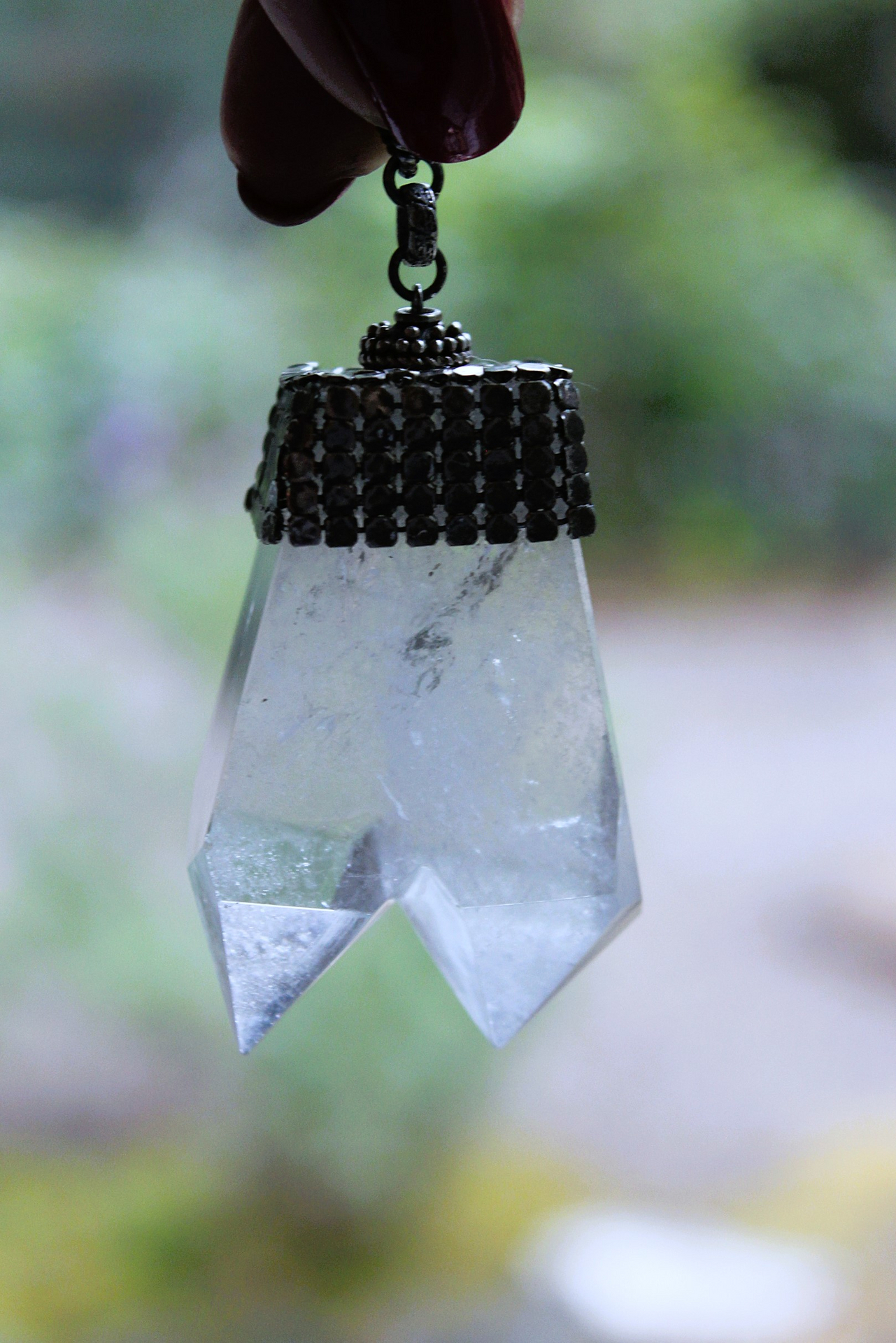 NEW! Single Soul Necklace with Amazing & Rare Double Point Clear Rock Quartz Pendant w/Sterling Mesh Cap,Sterling Chain Fragment Chain, Multiple Drops