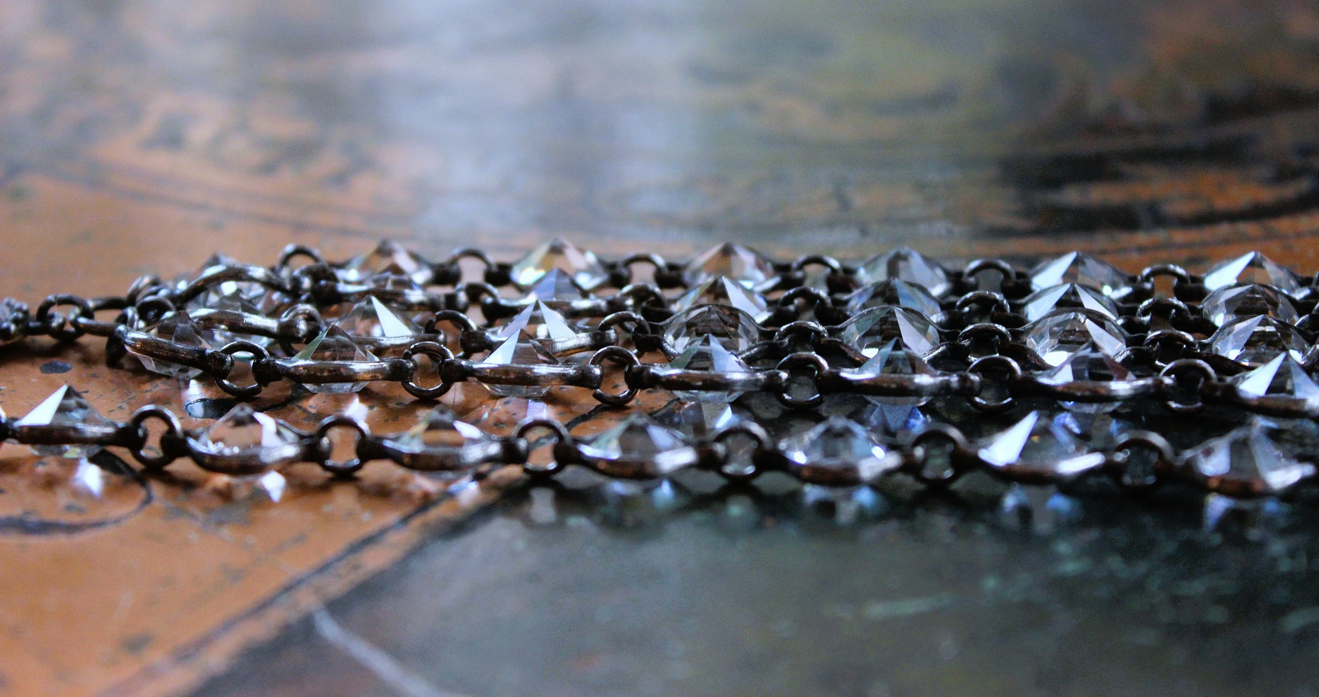 NEW! Unique Bezel Set Faceted Pointed Crystal Bracelet Set with Antique French Medals