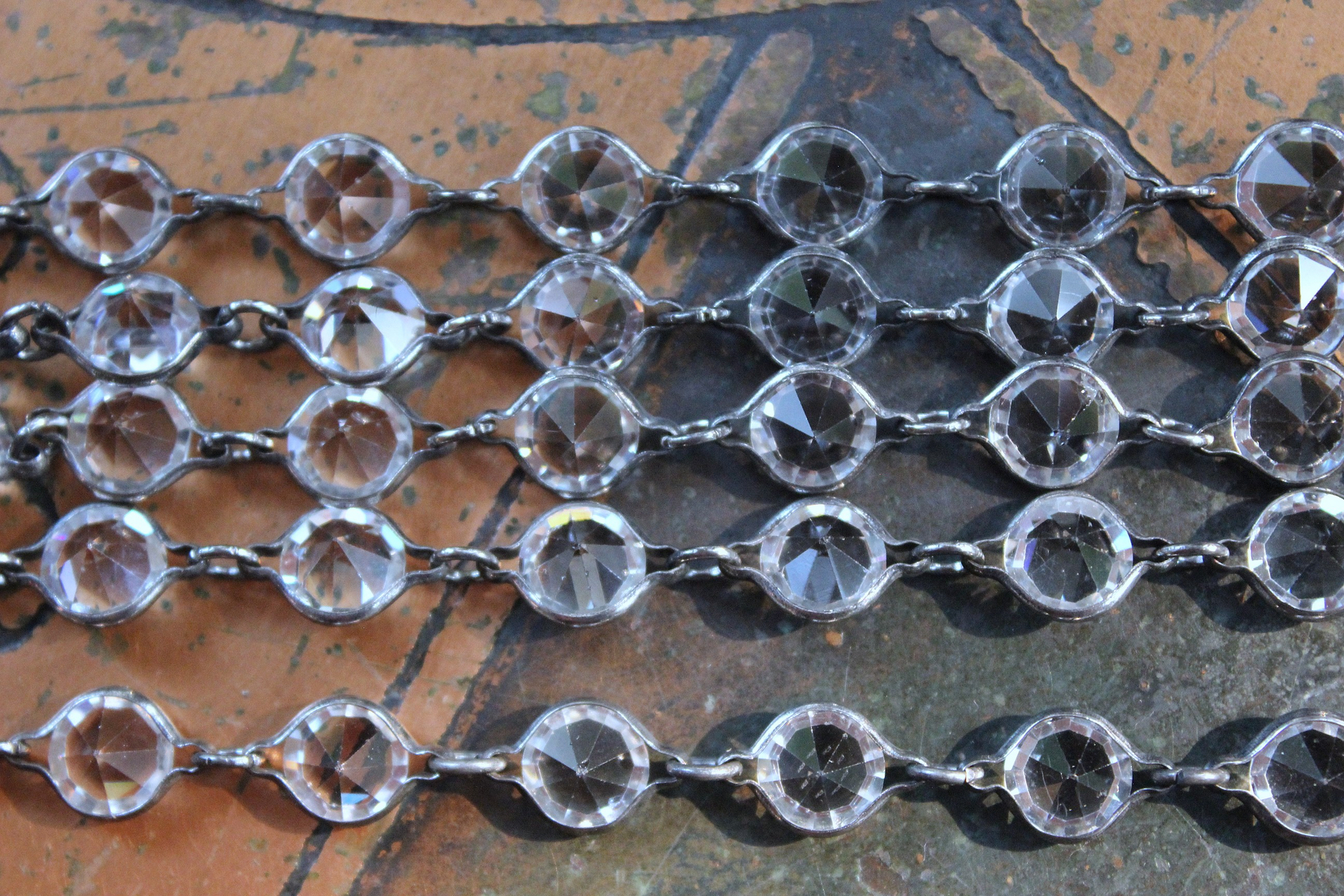NEW! Unique Bezel Set Faceted Pointed Crystal Bracelet Set with Antique French Medals
