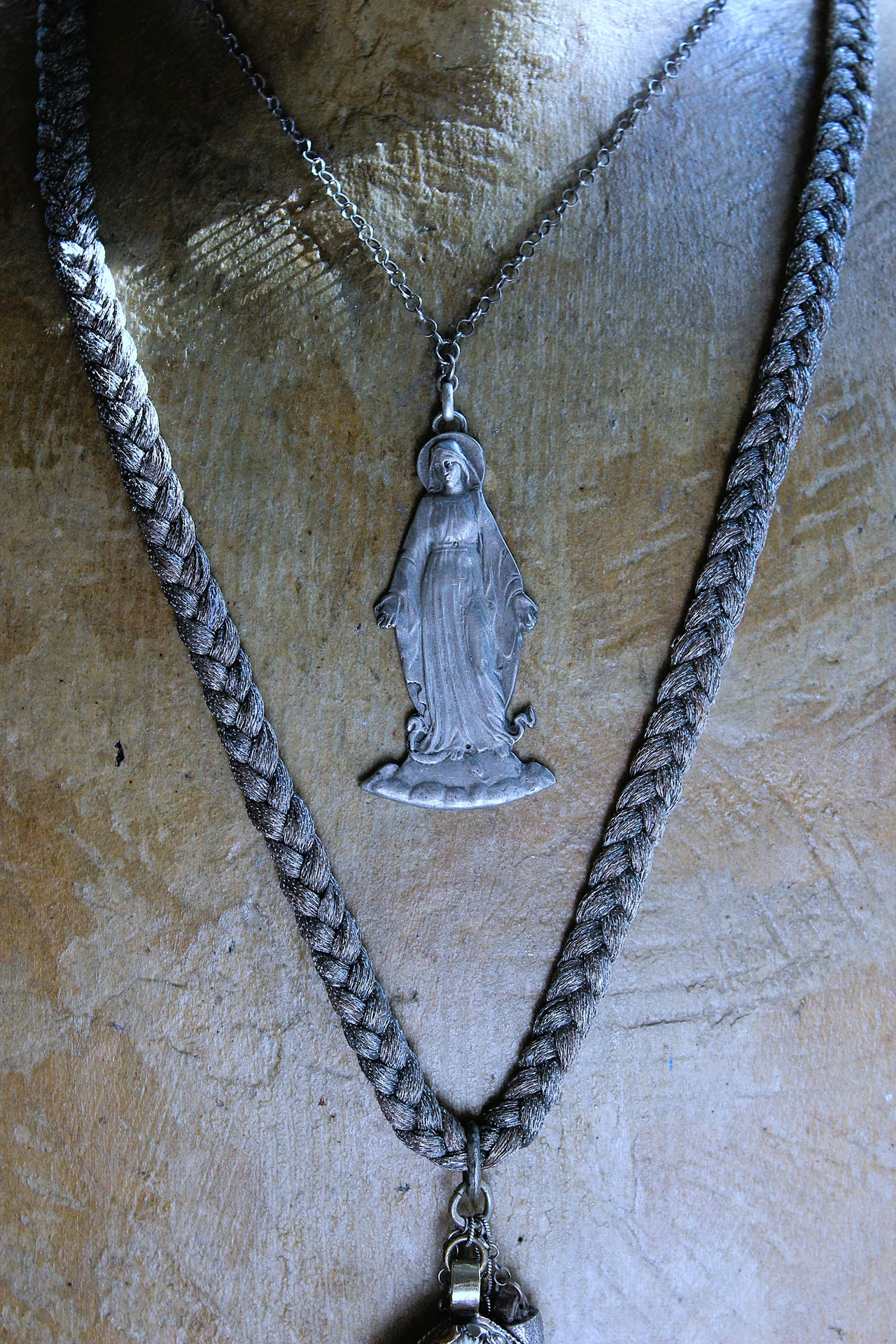 NEW!  The Genesis of Love Necklace with Rare Virgin Mary and Serpent Pendant, Sterling Rolo Chain & Clasp