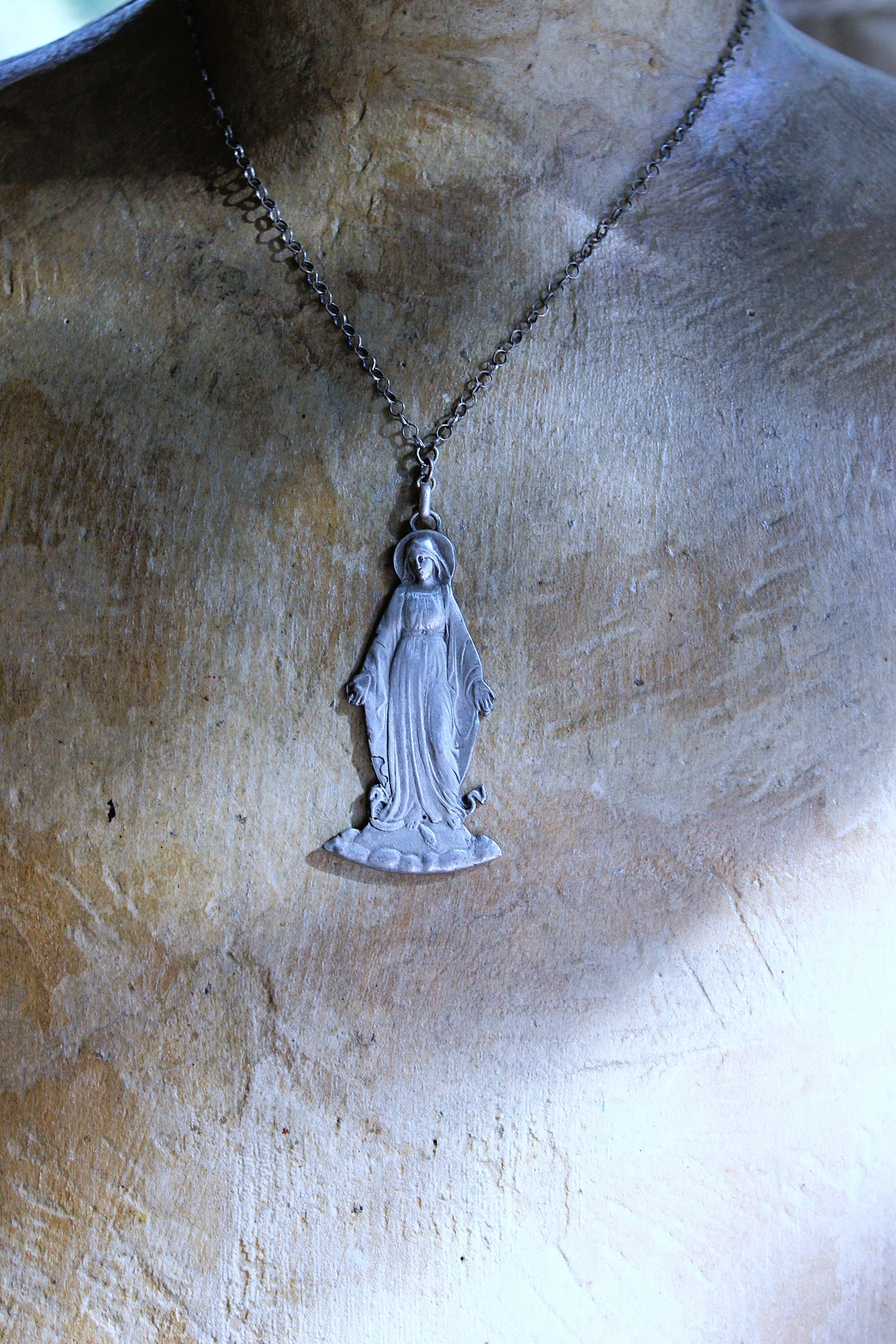 NEW!  The Genesis of Love Necklace with Rare Virgin Mary and Serpent Pendant, Sterling Rolo Chain & Clasp