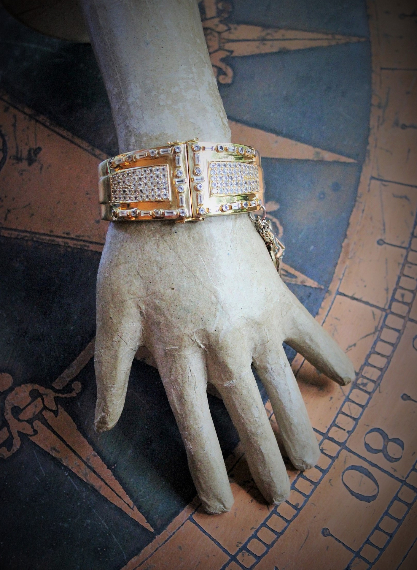 SOLD to K Unique Sterling Vermeil Faceted Herkimer Diamond Cuff w/Rare Antique Gilt Penin Lyon Sacred Heart Medal,Antique Faceted Rock Crystal Tear Drop,Antique Foxtail Chain Tassel +More!