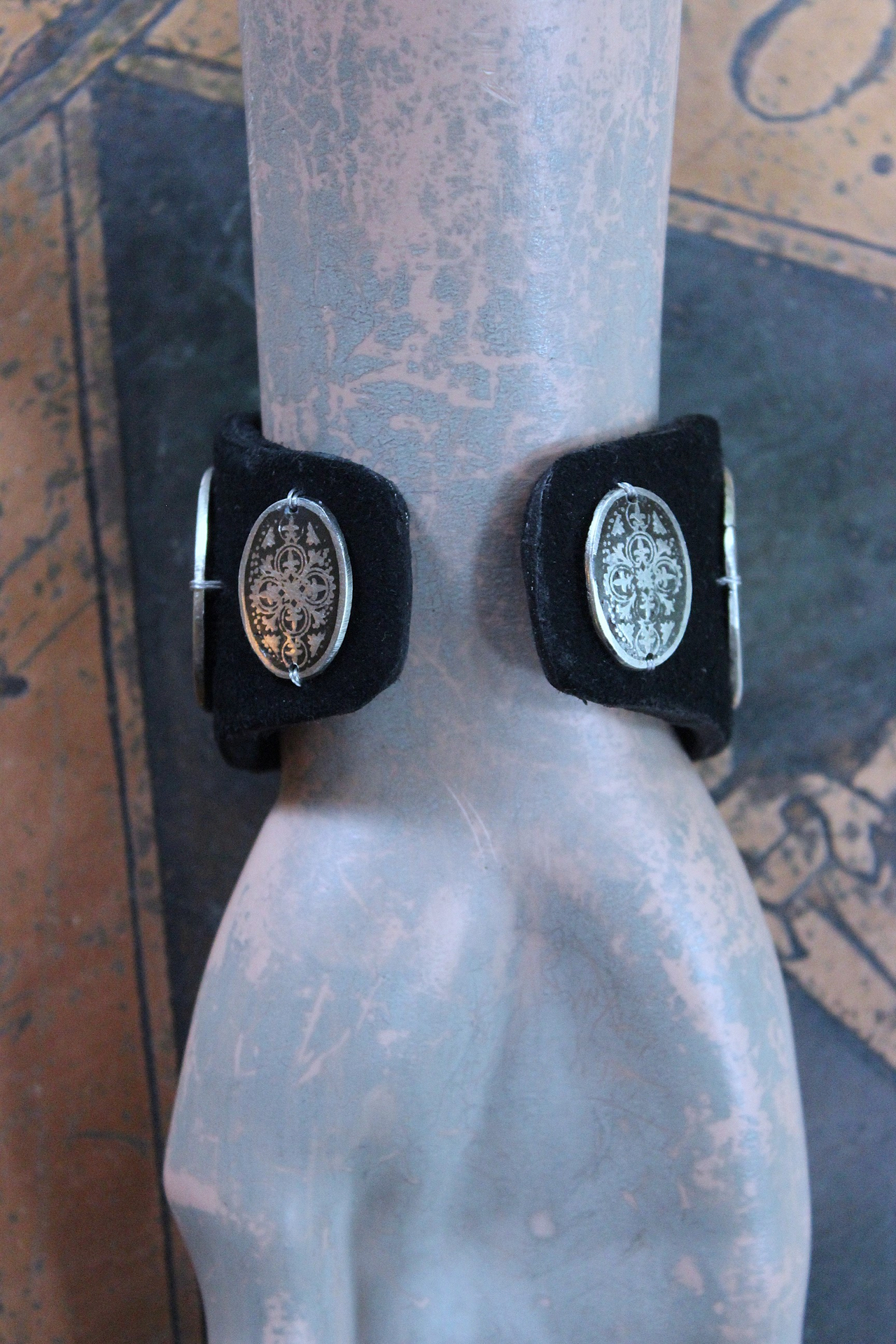 NEW! OOAK Marian Cross Cuff Bracelet with Unique Dimensional Cross,Antique Sterling Medallions,Bead Point Crosses