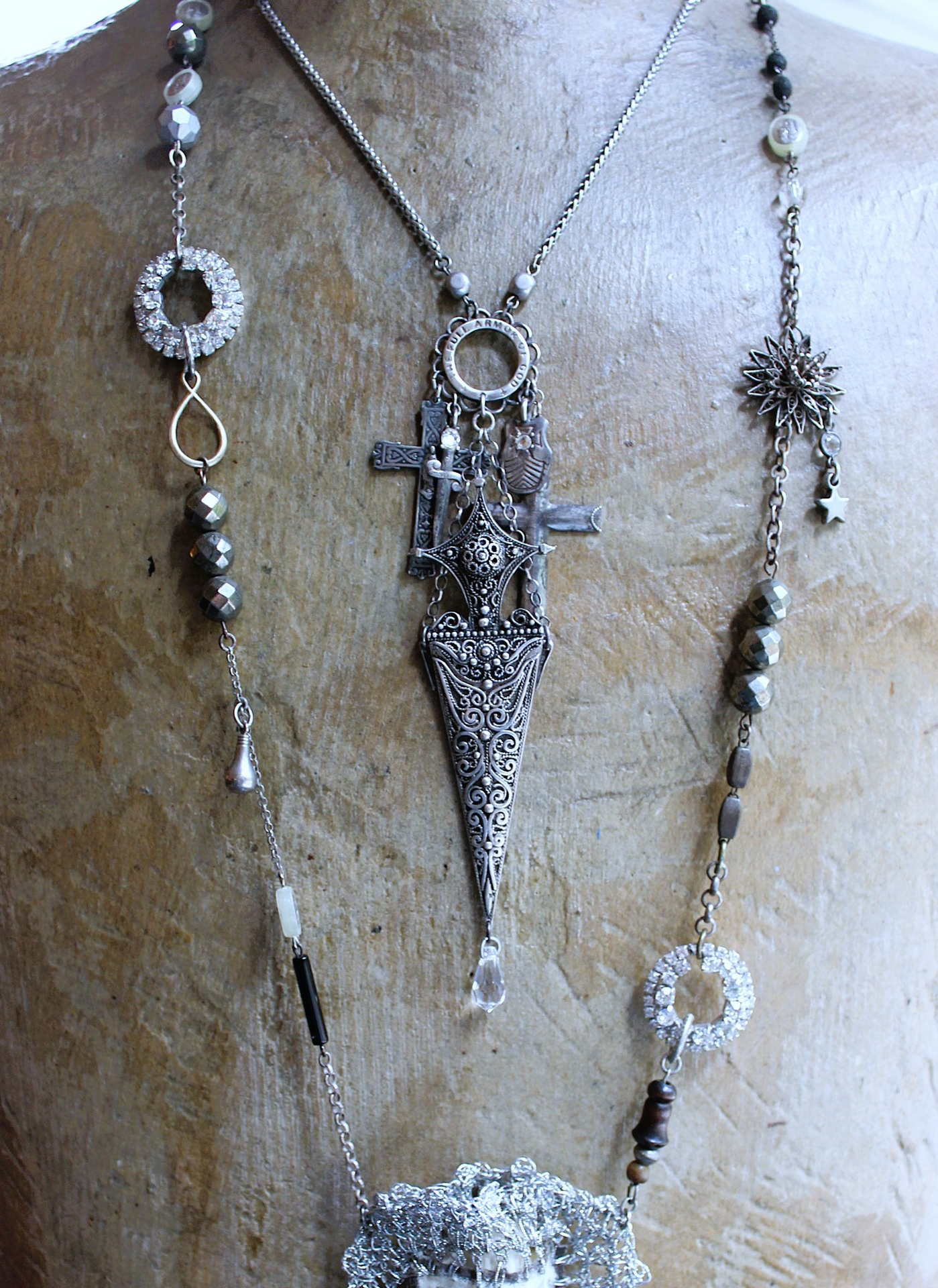 NEW! The Armor of God Necklace with Antique Sterling Filigree Sword & Sheath, Sterling Engraved Connector,Sterling Shield & Dagger