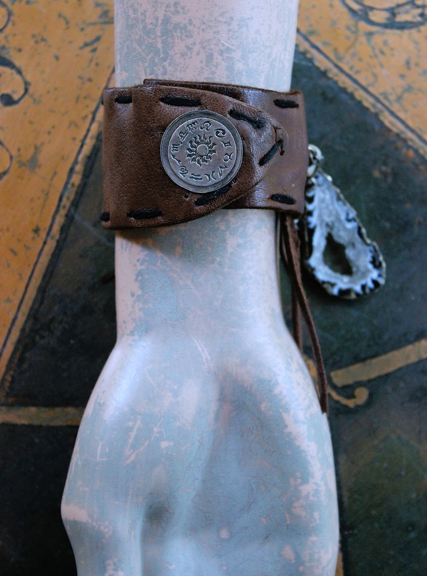 NEW! Unique Leather Cuff Bracelet with Picture Jasper,Sterling Moon, Star & Capped Clear Rock Quartz Point, Druzy Crystal & More!