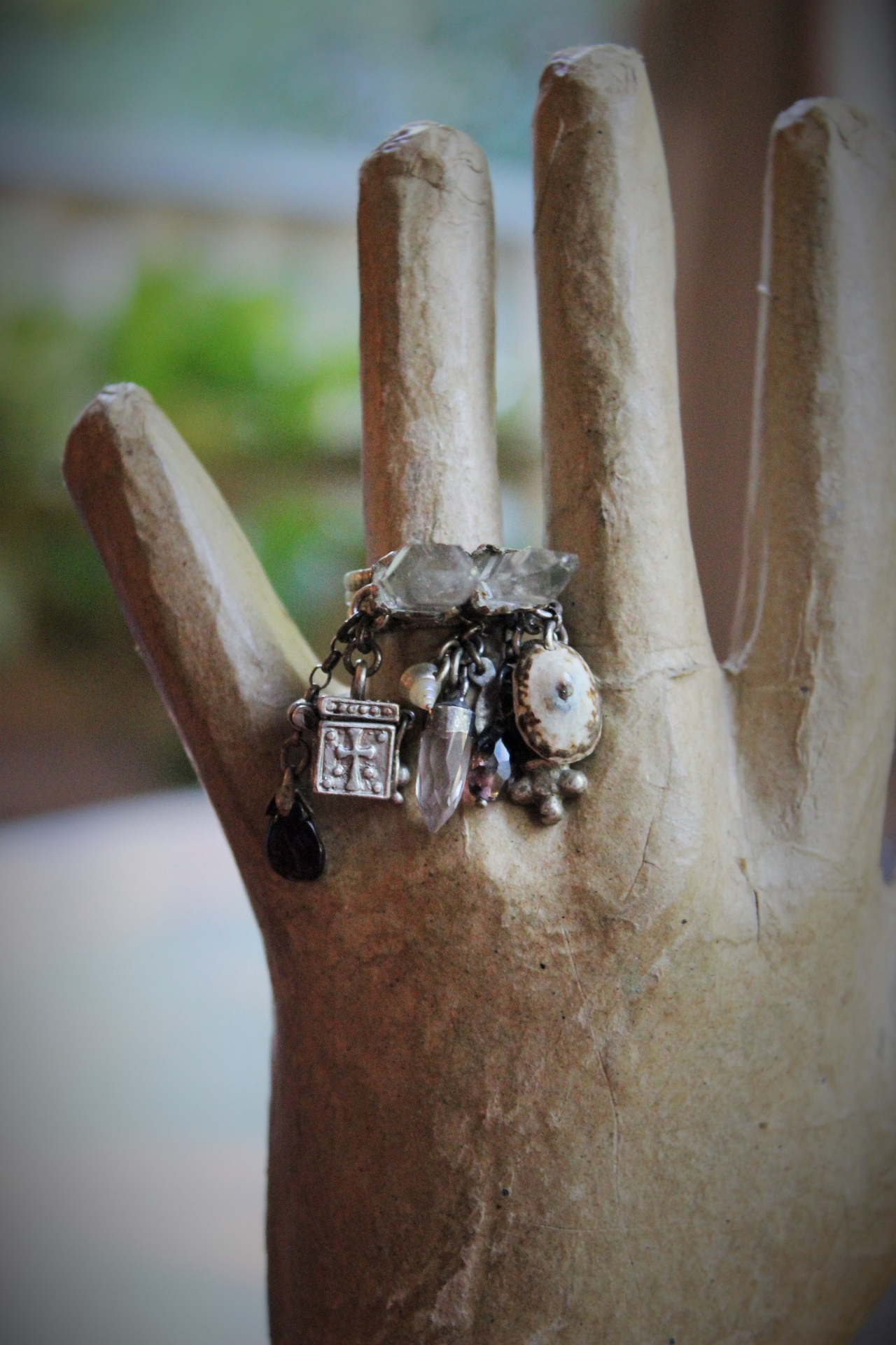 NEW! Be Still Antique Gypsy Ring w/Faceted Quartz Points,Tiny Sterling Prayer Box,Bi-Color Tourmaline,Tiny Antique Coptic Cross+Much More!